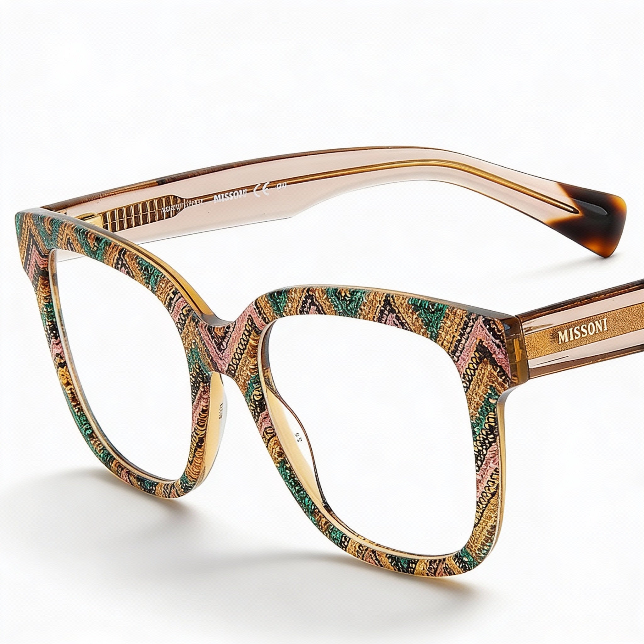 Gafas de acetato M Missoni Casual para mujer con montura rosa y verde estampada - Lentes de 51 mm, Puente de 18 mm, Patillas de 140 mm, Photo 1