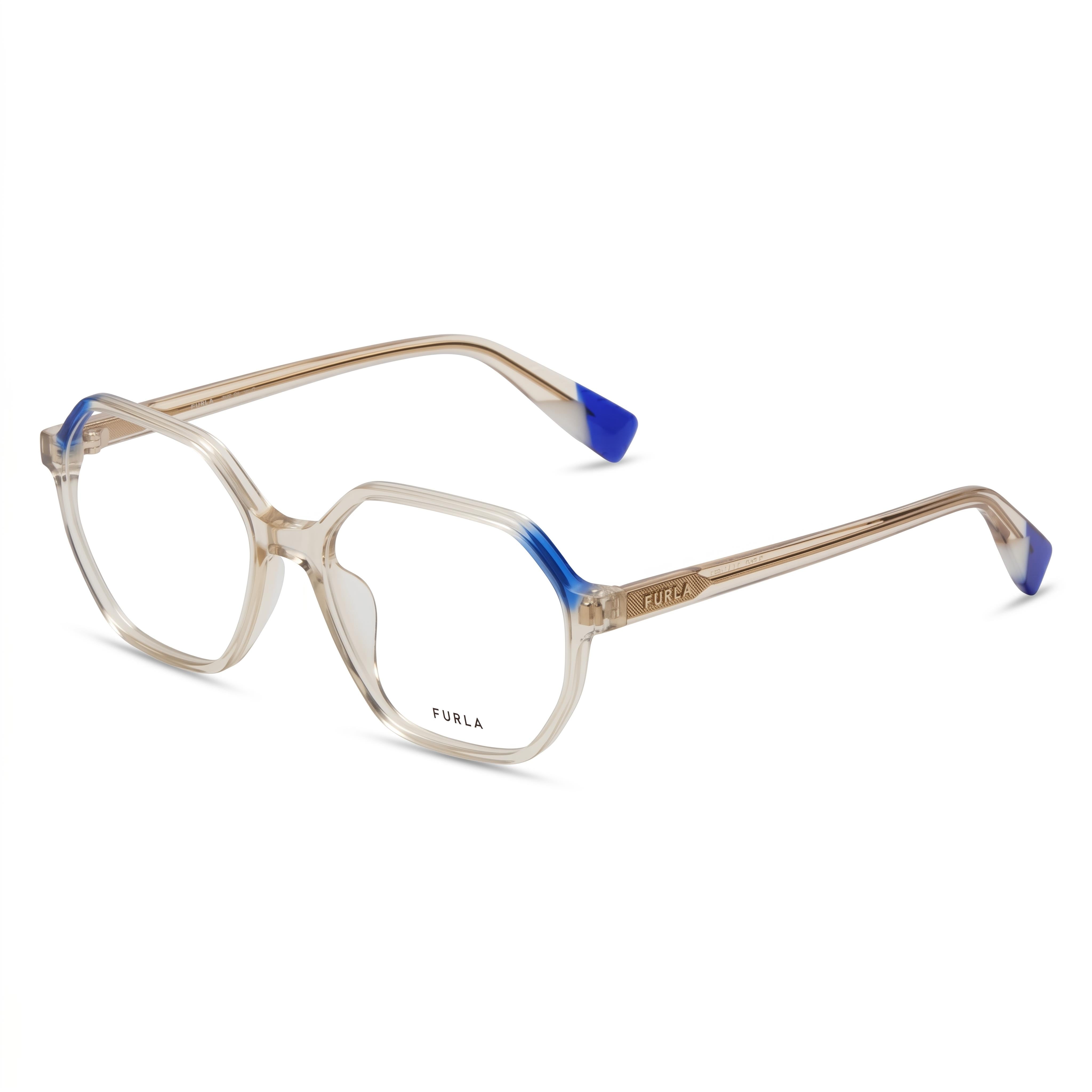 Furla Classic Women's Optical Frames with Shiny Transparent Beige Acetate Frame Material, 53mm Lens Width, Photo 1