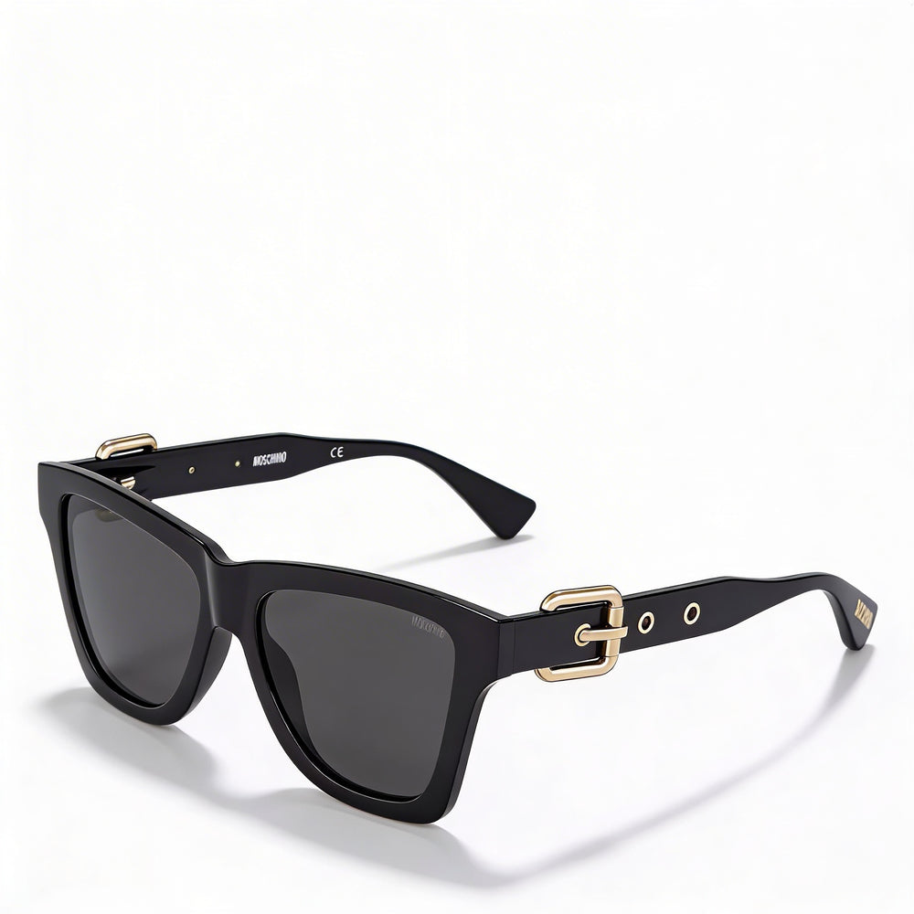 Gafas de sol cuadradas clásicas Moschino MOS131/S para mujer, montura de plástico negra/gris oscuro, lentes negras, protección UV, 54-16-140