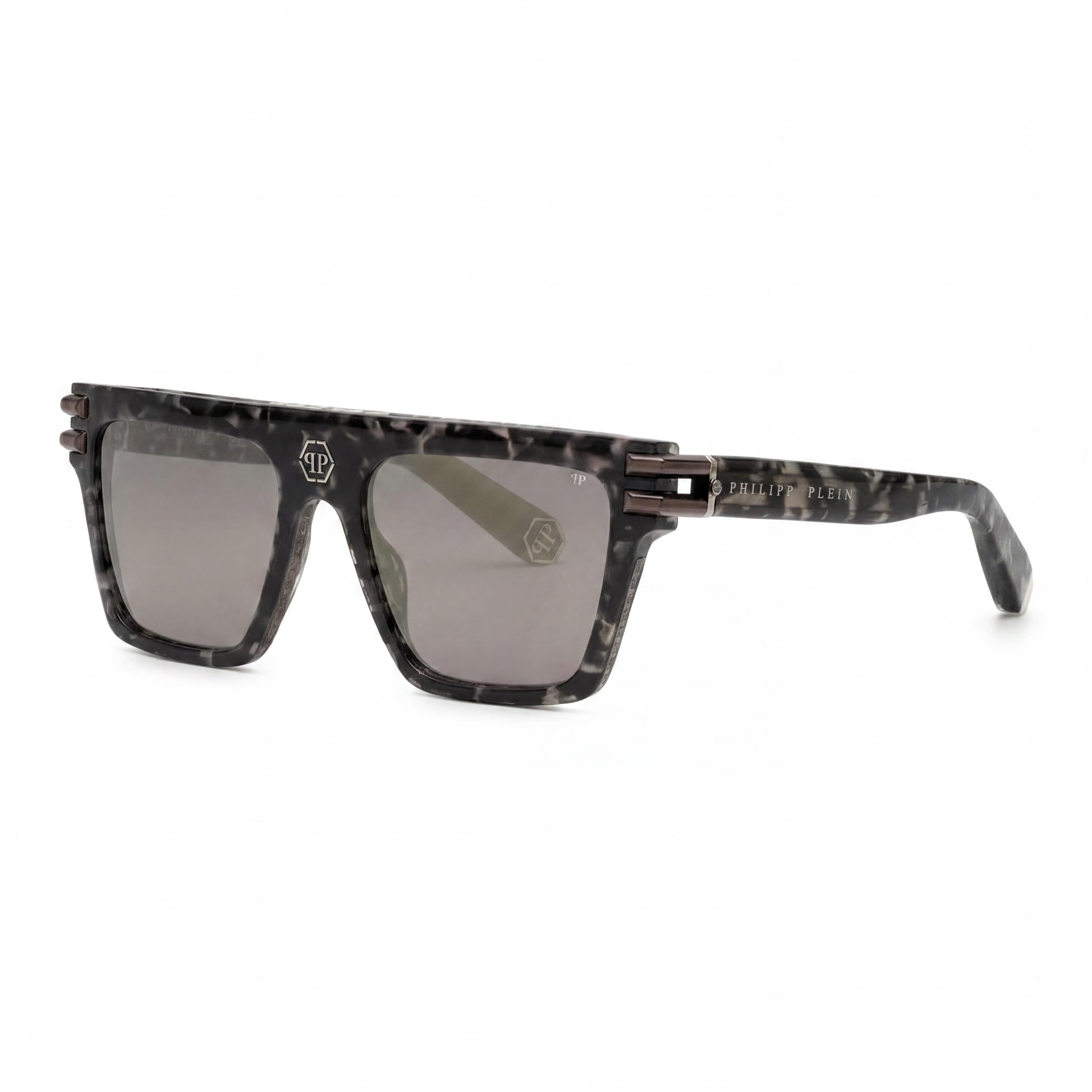 Gafas de sol unisex Philipp Plein Spp108v con montura de plástico multicolor, lentes de espejo ahumado y metal de pistola de 56 mm, protección UV, Photo 1