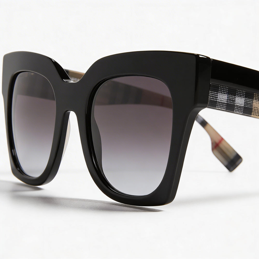 Burberry Be4364 Kitty Women's Black Acetate Cat-Eye Gradient UV Sunglasses 49mm