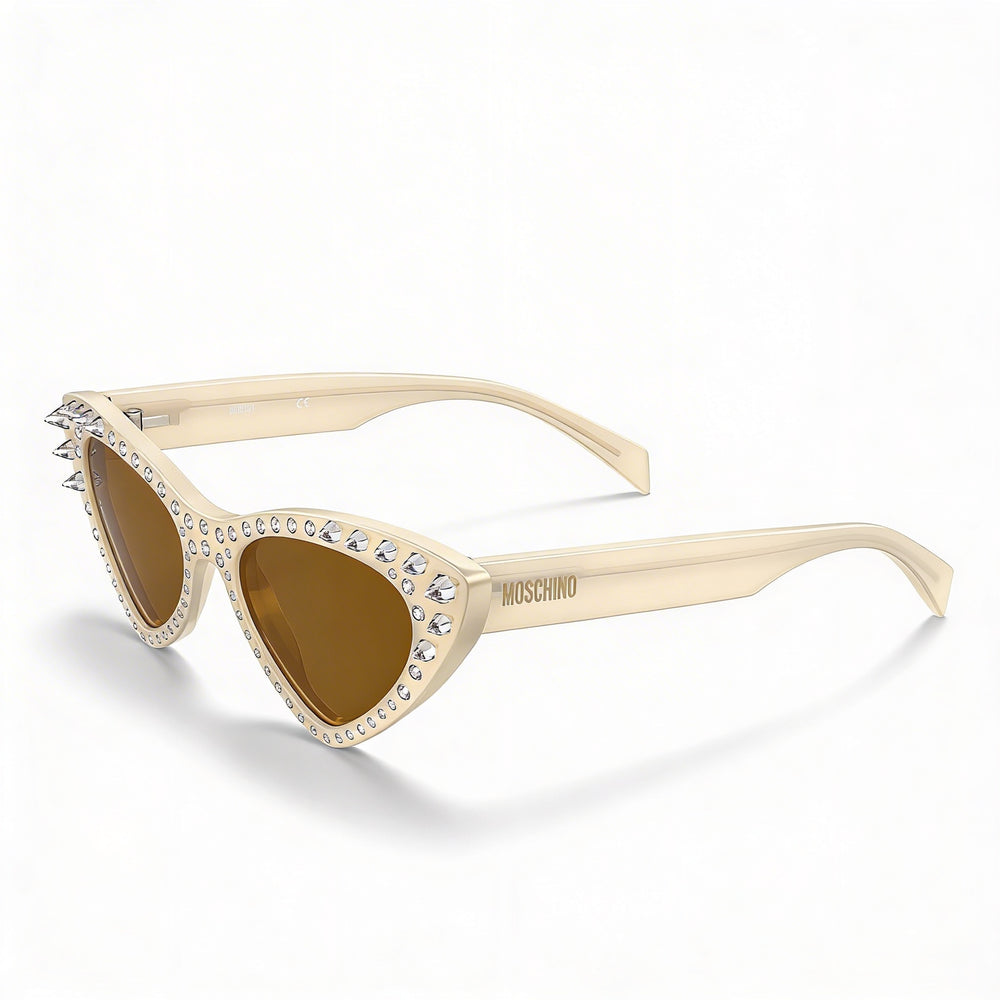 Gafas de sol Moschino clásicas de acetato para mujer, marrón marfil, protección UV, 52 mm de ancho de lente