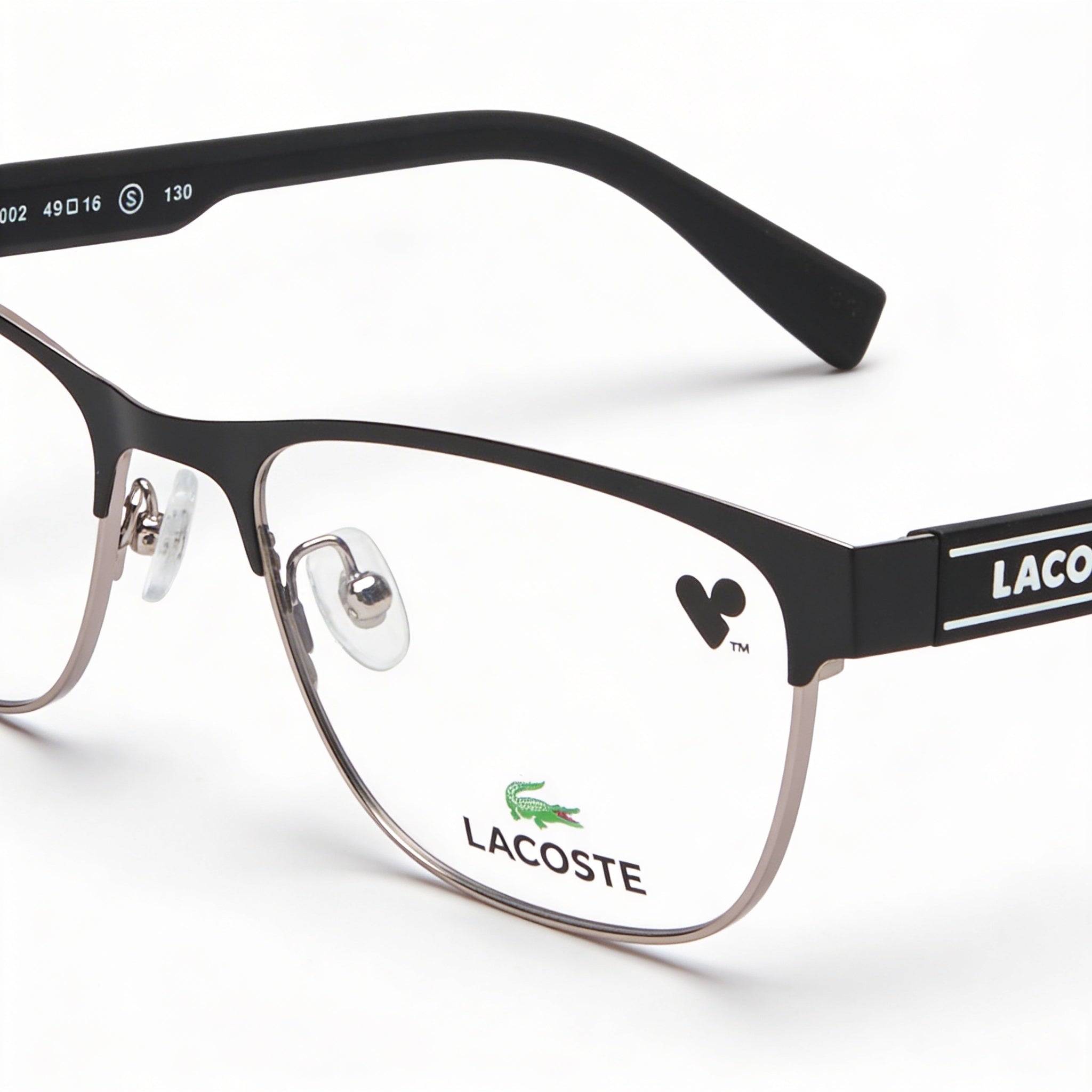 Lacoste Casual L3112 Men's Eyeglass Frame, Matte Black Metal, Polycarbonate Demo Lenses, Size 49-16-130mm, Photo 1