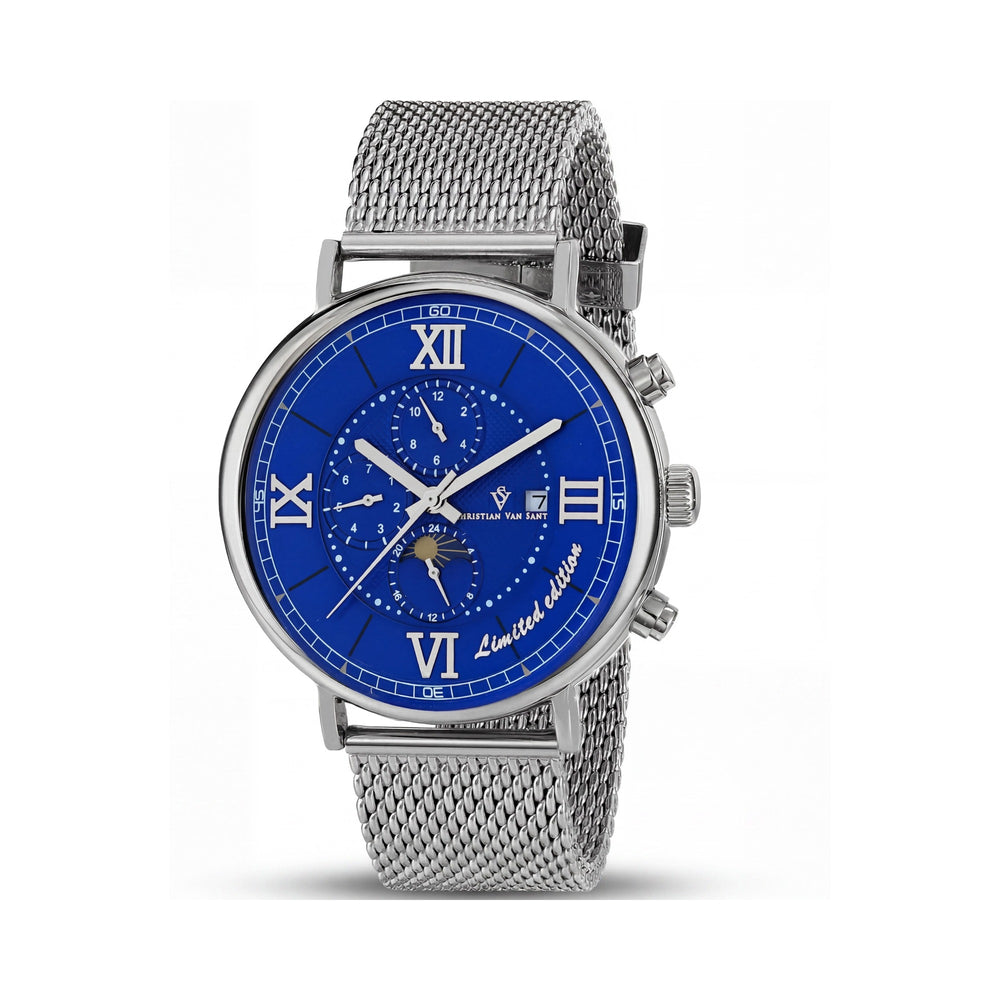 Christian Van Sant Men's Stainless Steel Automatic Blue Dial Mesh Bracelet Watch Water Resistant