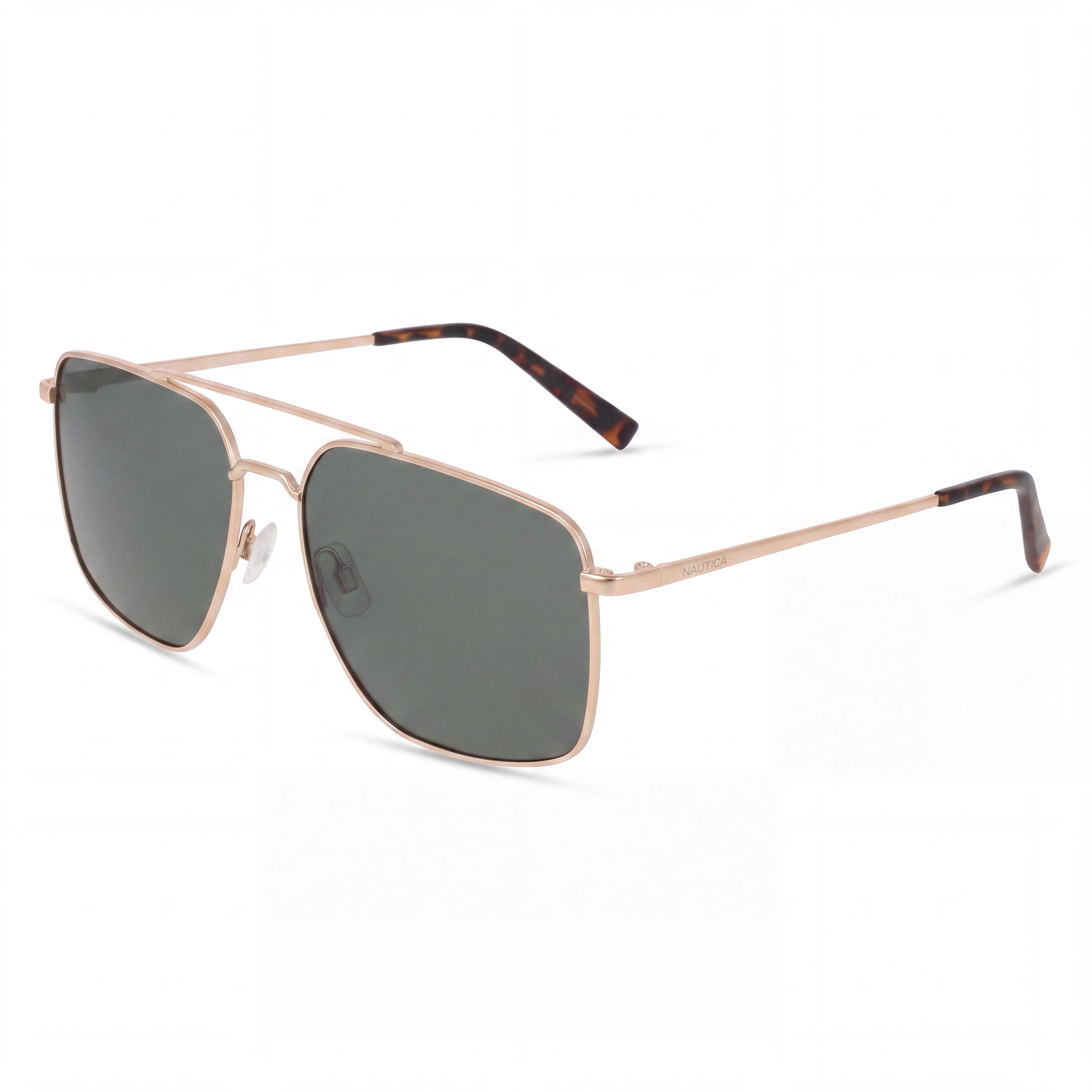Nautica N106sp Men's Metal Navigator Sunglasses, Matte Gold Frame, Solid Green UV Protected Non-Polarized Lenses 59mm, Photo 1