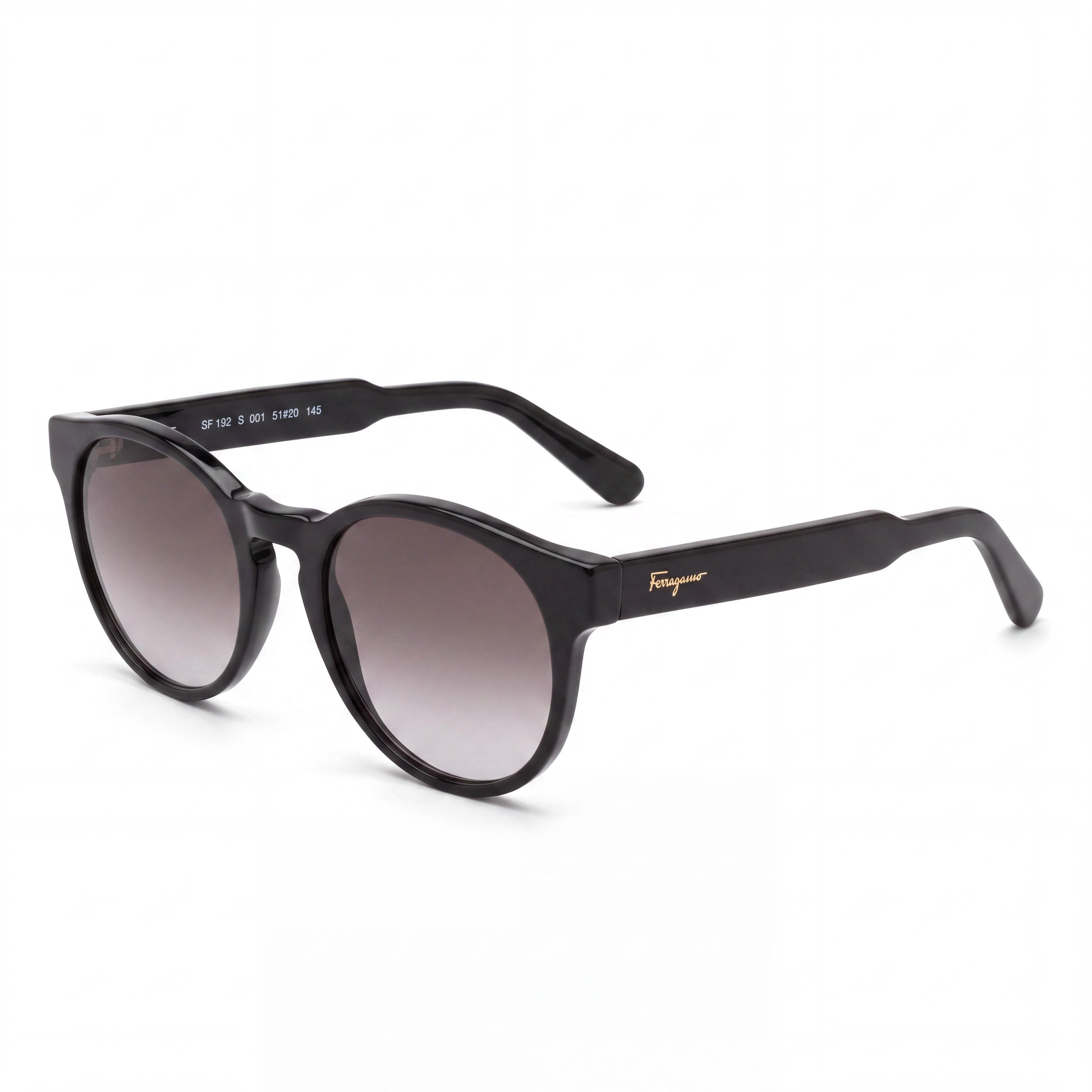 Salvatore Ferragamo Retro Women's Round Black Plastic Sunglasses, Grey Gradient 100% UV Protection Lenses 52mm, Photo 1