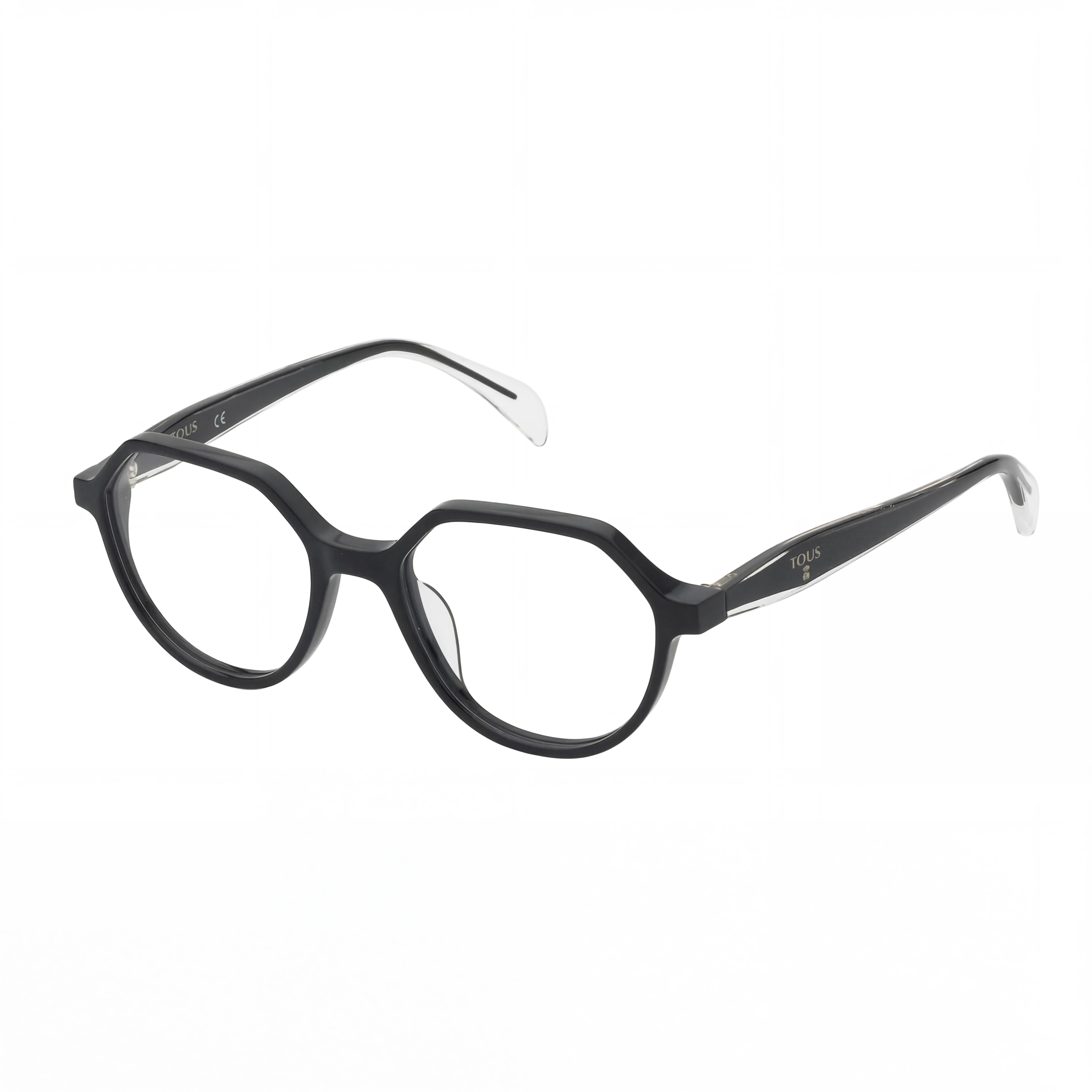 Gafas de vista TOUS Geometric para mujer, de acetato de celulosa negro brillante y lentes de policarbonato transparente, 49-17-135, Photo 1