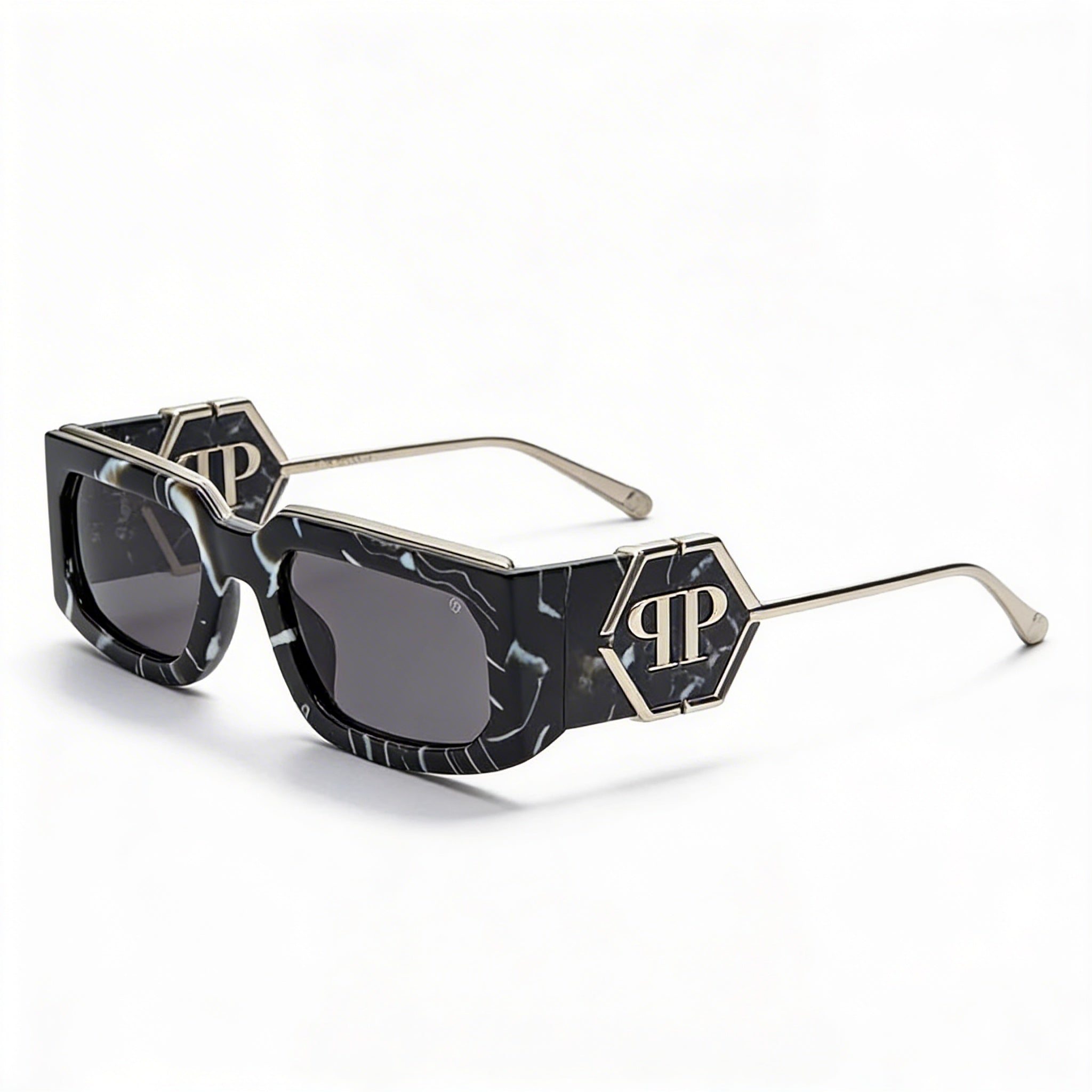 Philipp Plein Modern Men's Multi-coloured Acetate Marbled Black Lens UV Protected Sunglasses 58mm, Photo 1