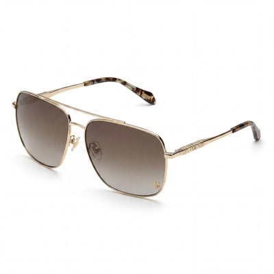 Just Cavalli SJC030 Navigator Unisex Metal Frame Shiny Light Gold Non-Polarized Brown Gradient Sunglasses 61mm