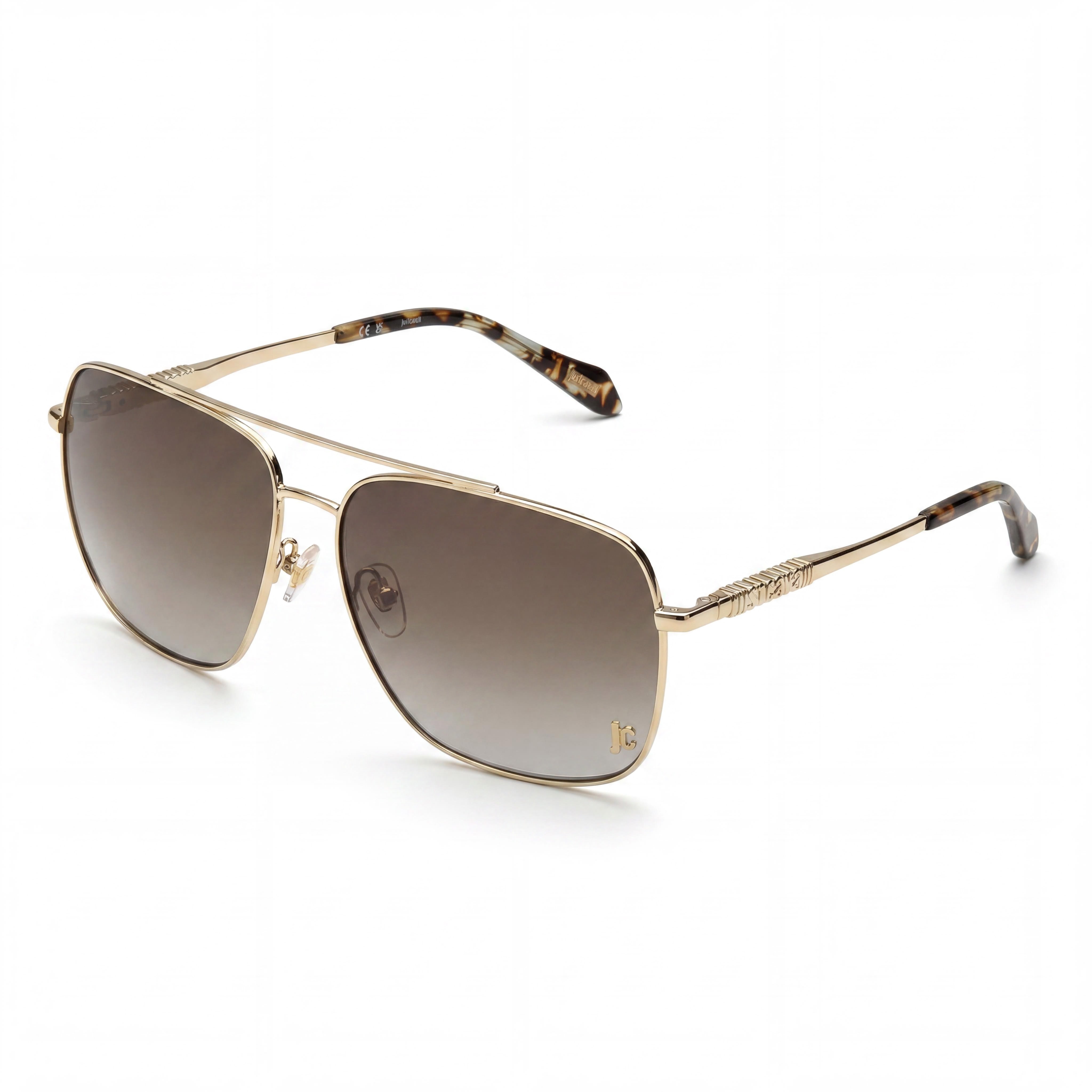 Just Cavalli SJC030 Navigator Unisex Metal Frame Shiny Light Gold Non-Polarized Brown Gradient Sunglasses 61mm, Photo 1