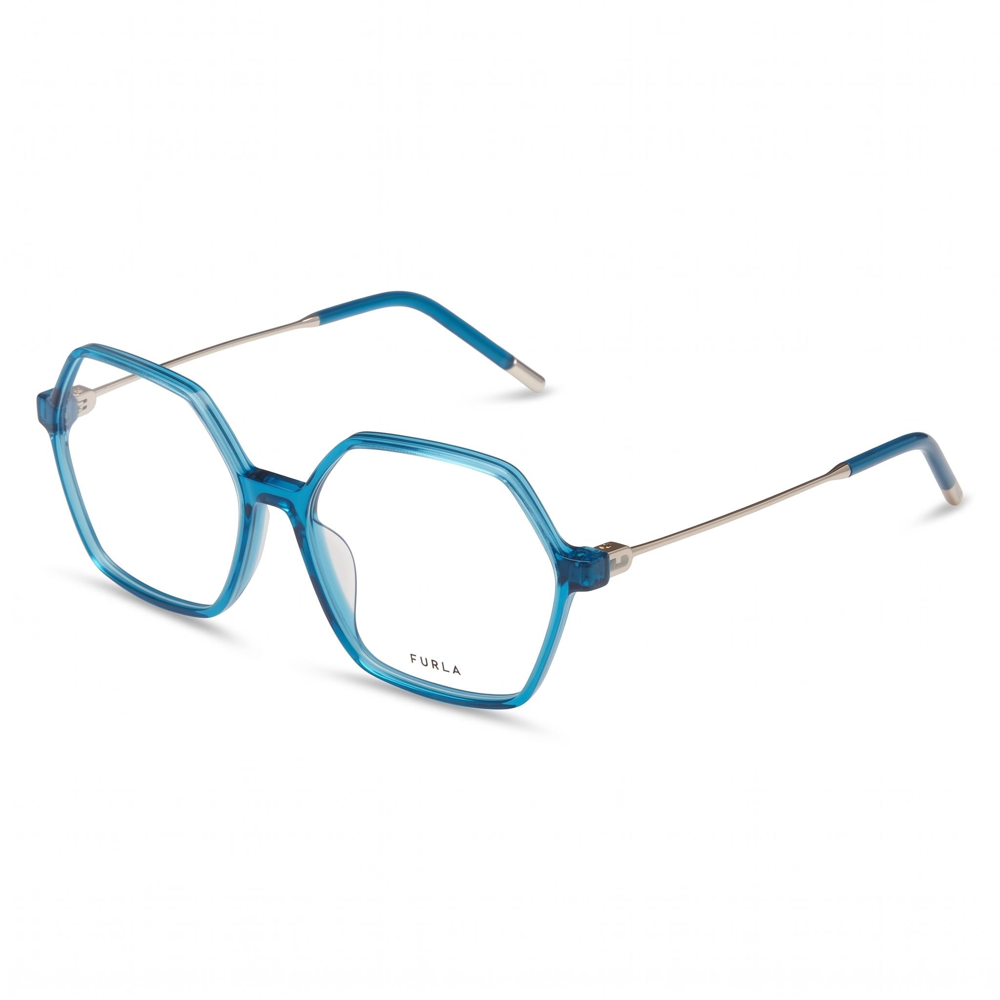 Furla Modern VFU636 Women's Geometric Full Rim Acetate Eyeglasses with Transparent Sky Blue Frame 54mm, Photo 1