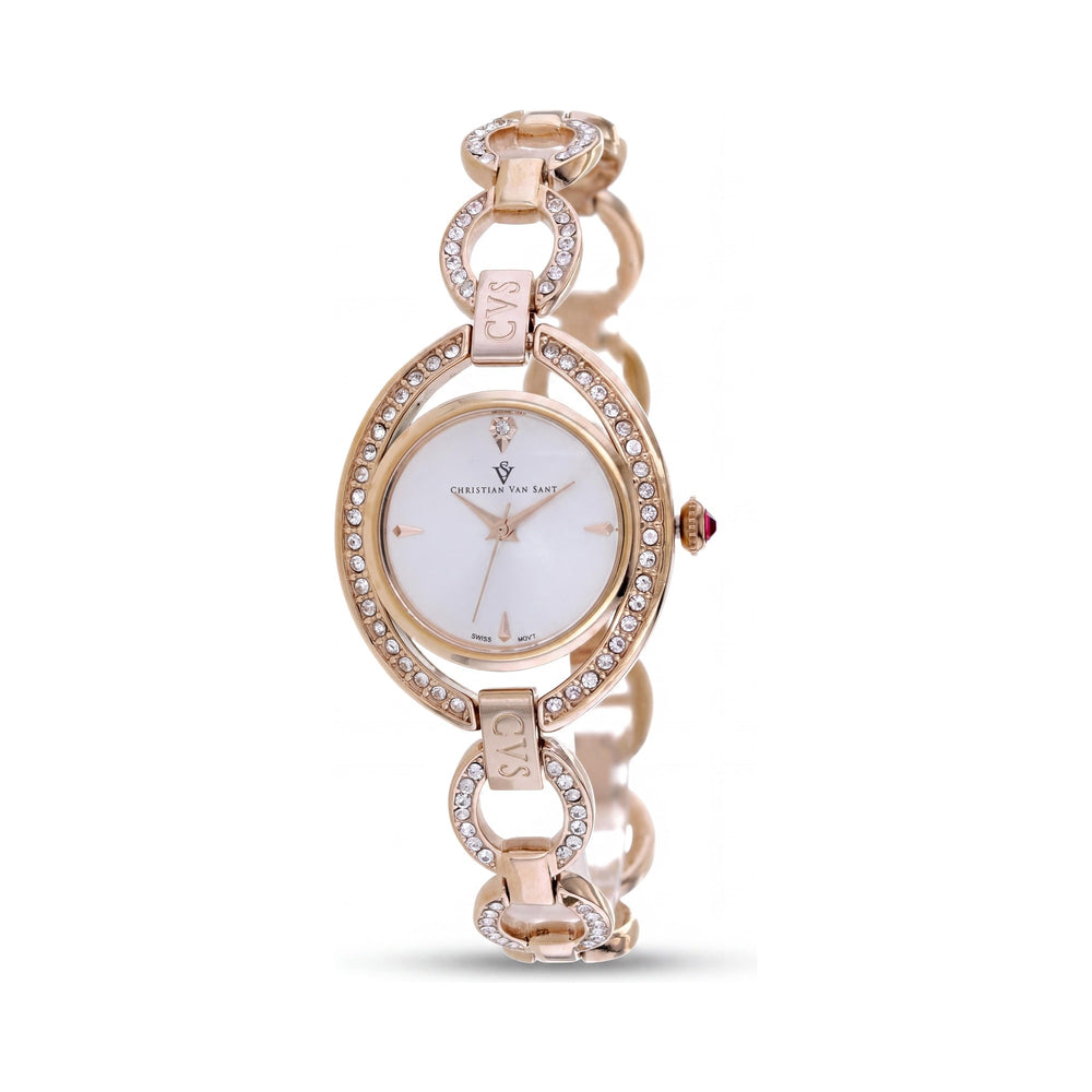 Christian Van Sant Women's CV2933 Rose Gold Stainless Steel Case & Bracelet White Dial Quartz Water Resistant Watch