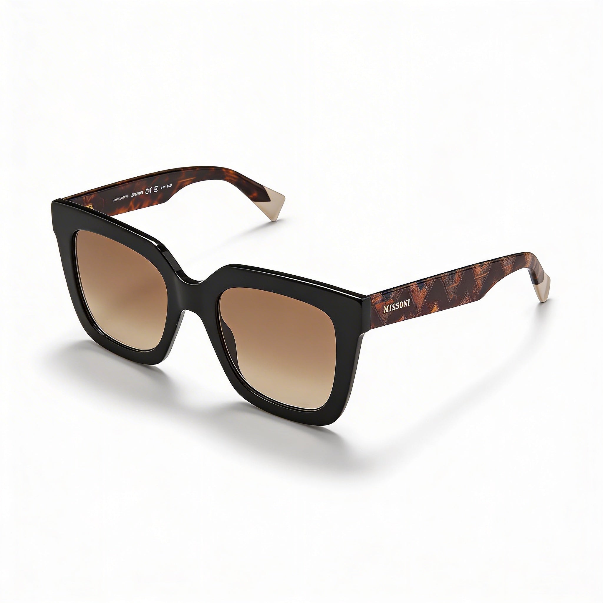 Gafas de sol Missoni Classic de mujer, marrones con montura de acetato negro sombreado, lentes negras cuadradas con protección UV, 52 mm, Photo 1