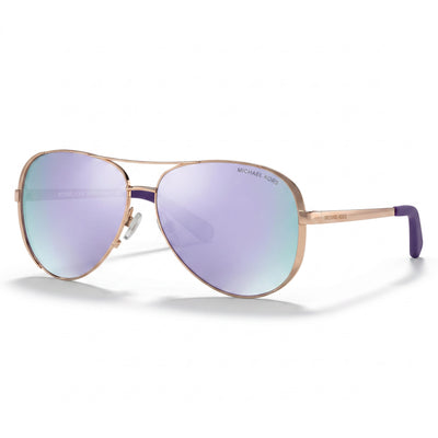 Michael Kors Mk5004 Chelsea Women's Pilot Composite Rose Gold Purple Mirror UV Protection Sunglasses 58mm
