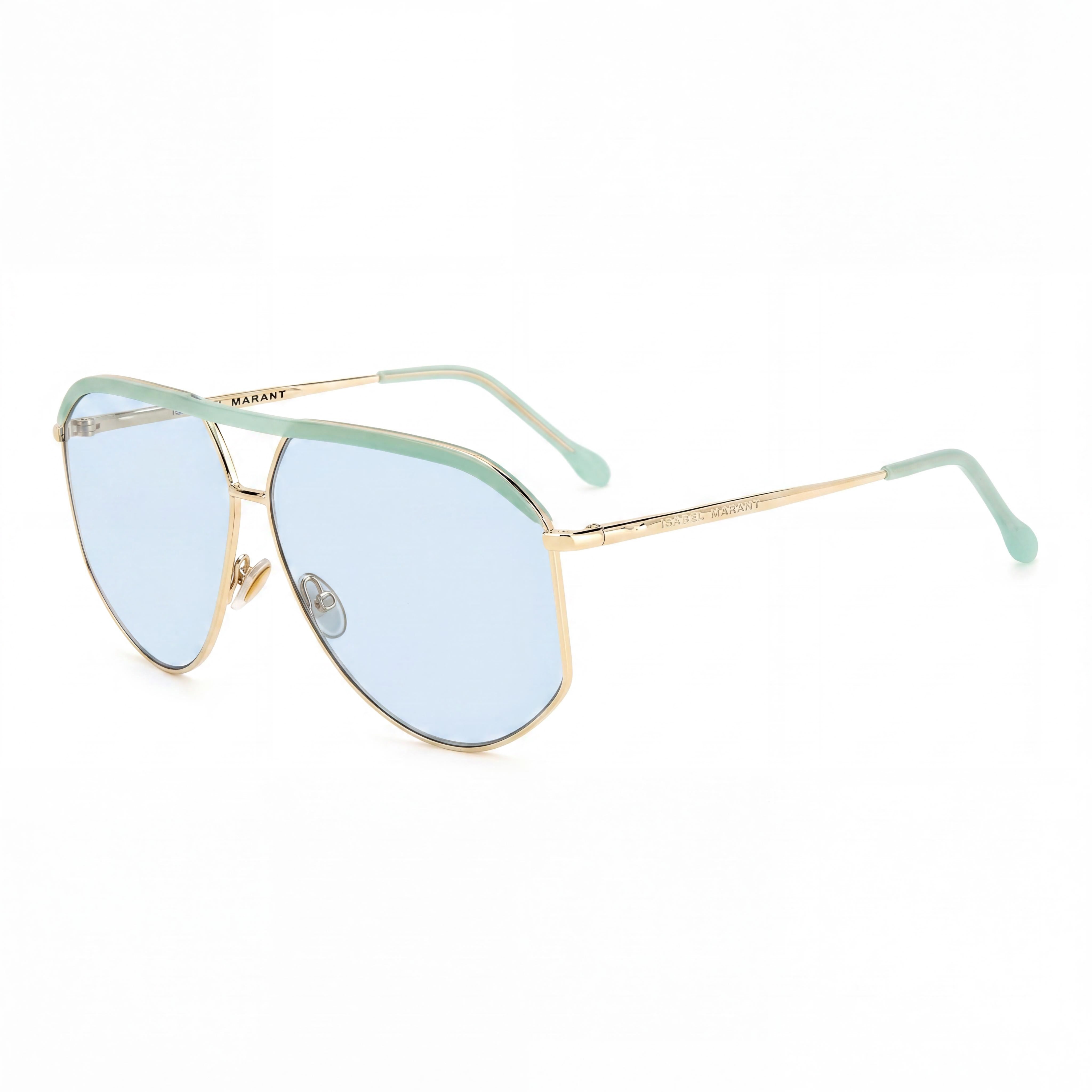 Gafas de sol Isabel Marant para mujer, de metal fino y atrevido, montura de metal verde dorado, lentes de policarbonato con protección UV de 64 mm, Photo 1
