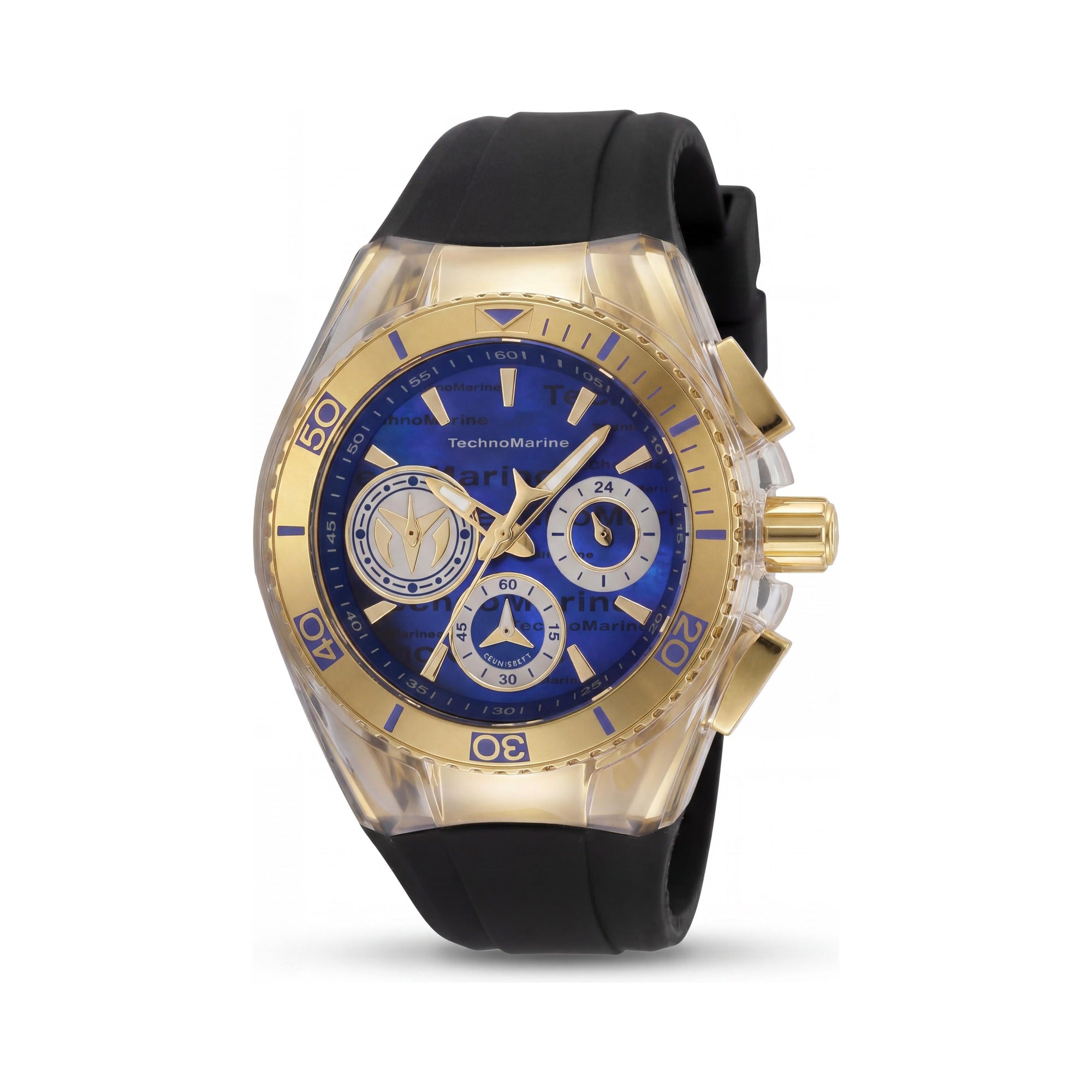 TechnoMarine Women's Quartz Watch Blue Mother-Of-Pearl Dial Black Silicone Strap Gold-Tone Steel Case 200M WR 40.57mm, Photo 1