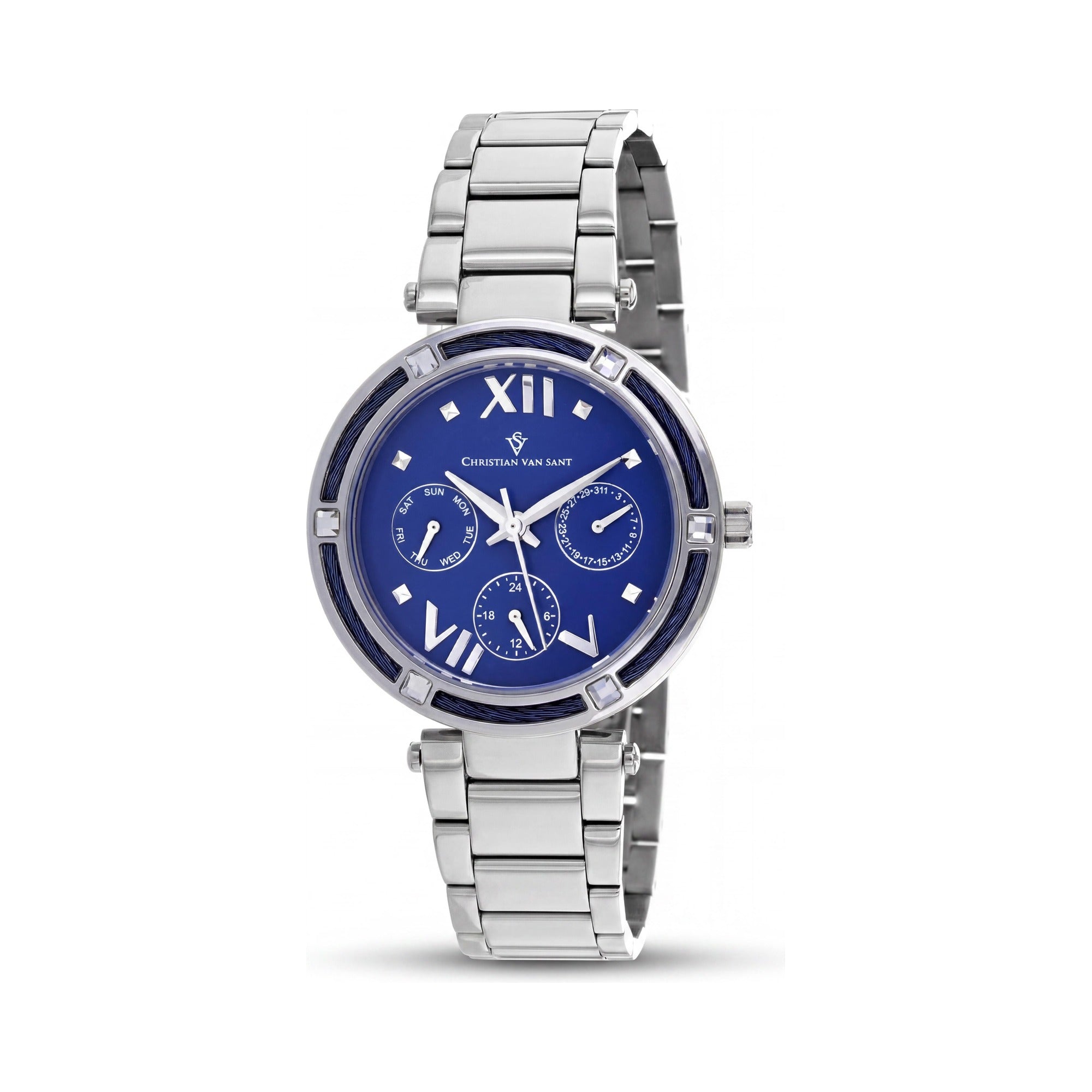 Christian Van Sant bracelet Women's Watch, Stainless Steel Case, Stainless Steel Bracelet, Blue Dial, Chronograph, Quartz Movement, Photo 1