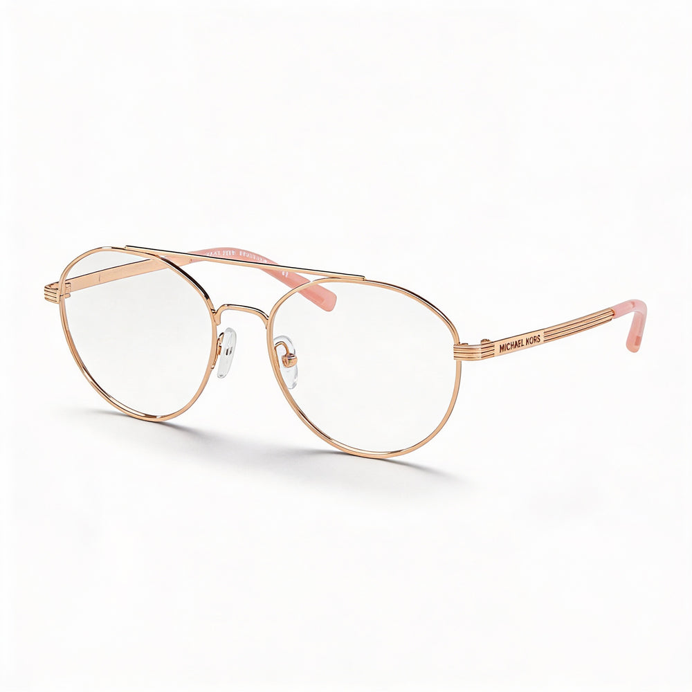 Gafas de sol unisex Michael Kors Mk 3024 con lentes polarizadas transparentes y montura de metal en oro rosa de 52 mm.