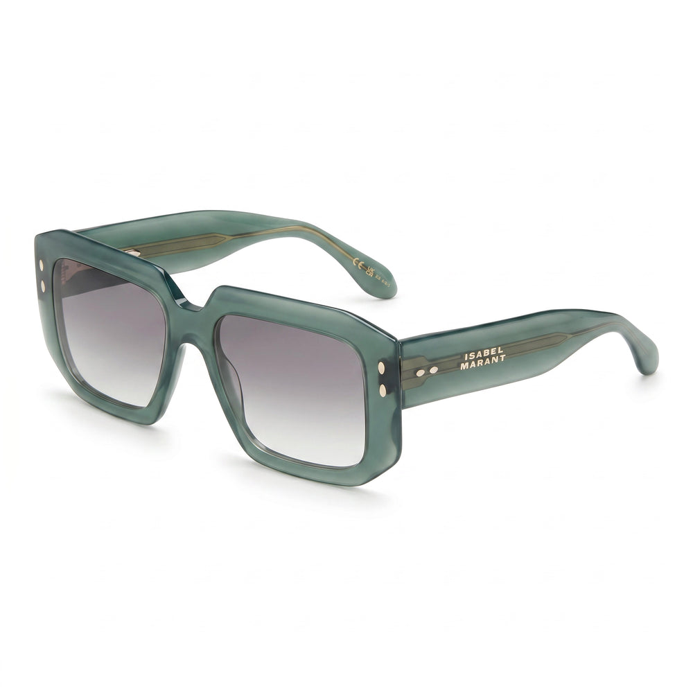 Isabel Marant Classic Women's Green Plastic Full Rim Rectangular Maxi Temple Sunglasses with Polycarbonate UV 400 Lenses 53mm