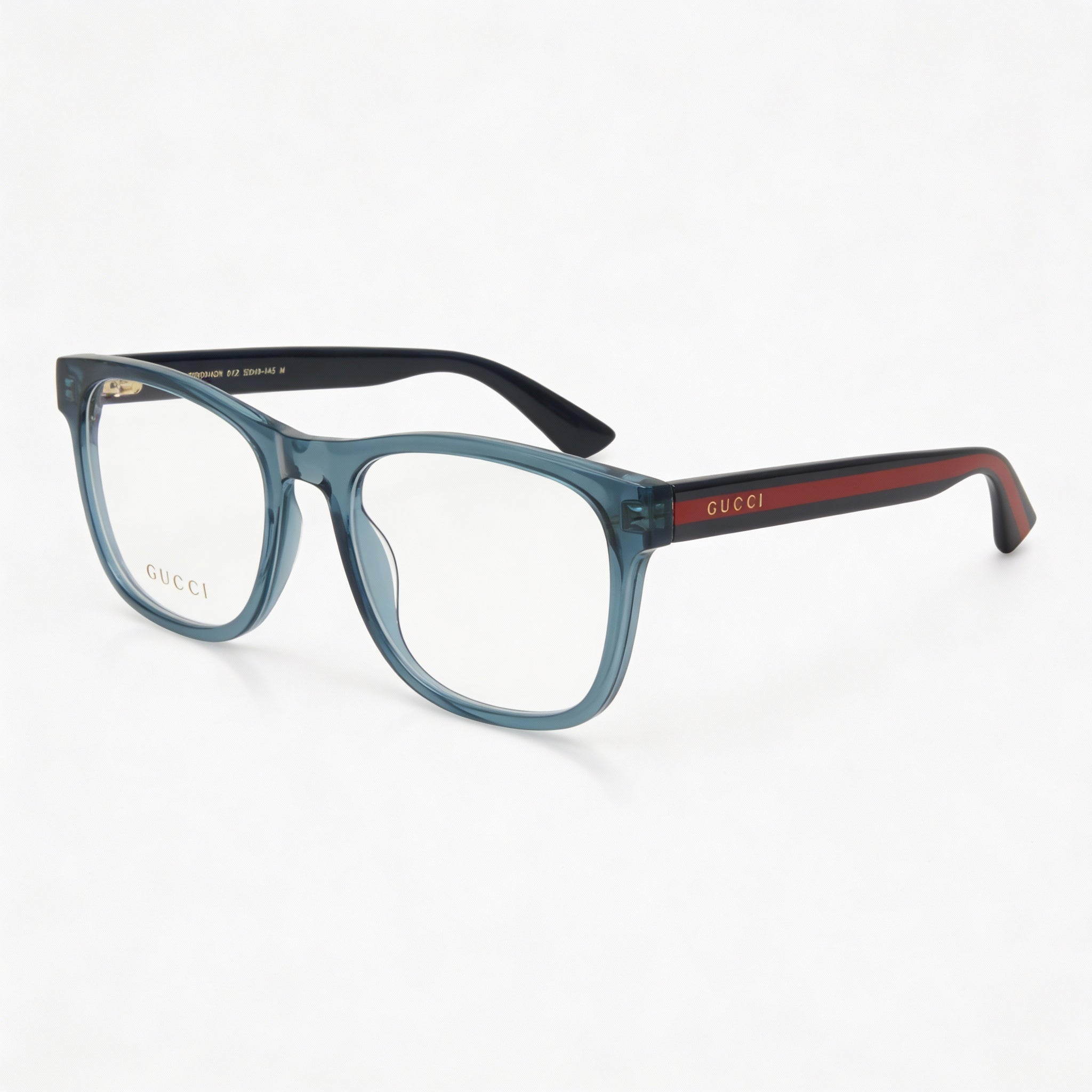 Gafas de vista Gucci Gg0004on 012 para hombre, montura cuadrada, de plástico azul transparente con logotipo dorado, talla 53, Photo 1