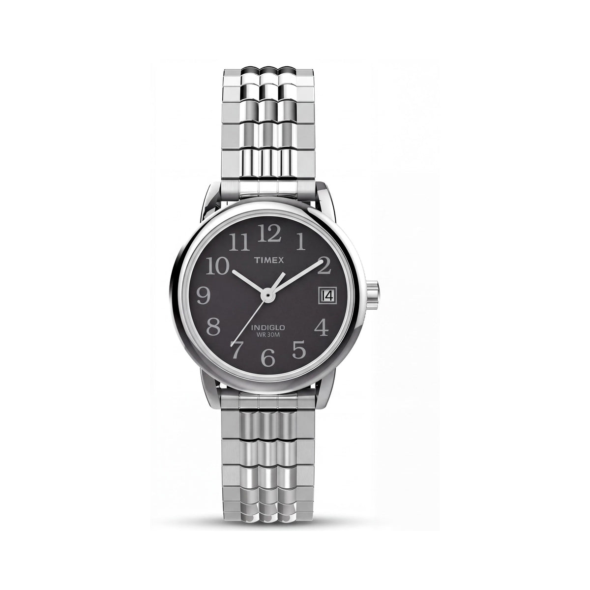 Timex Easy Reader TW2V467009J Women's Silver-Tone Brass 25mm Case, Black Dial, Indiglo, Silver-Tone Stainless Steel Band Watch, Photo 1