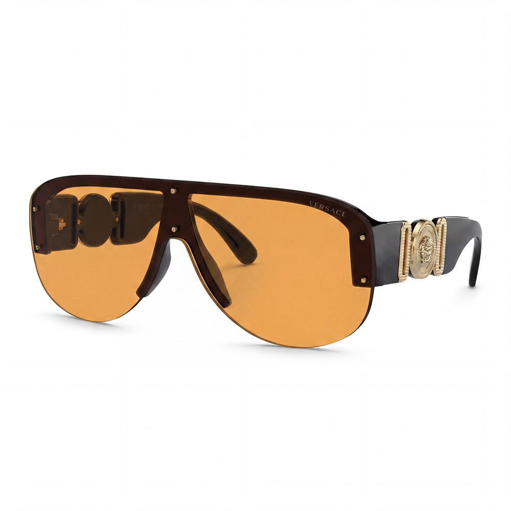 Versace Wayfarers Unisex Black Plastic Frame Sunglasses with Orange Lenses, UV Protected, 48mm