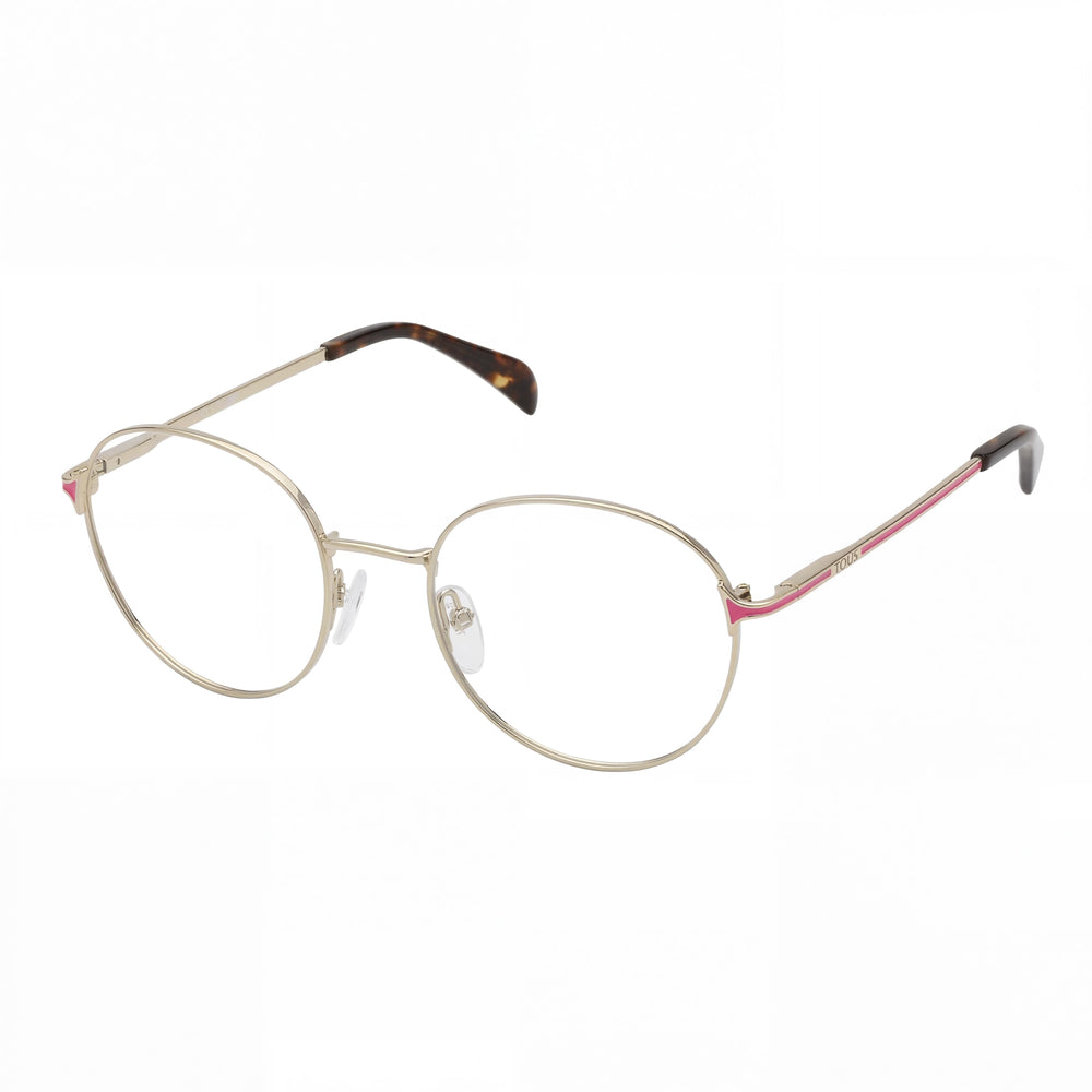 Montura de gafas de acero inoxidable dorado claro clásica Tous para mujer – Ancho de lente 51 mm, Puente 19 mm, Longitud de patilla 135 mm