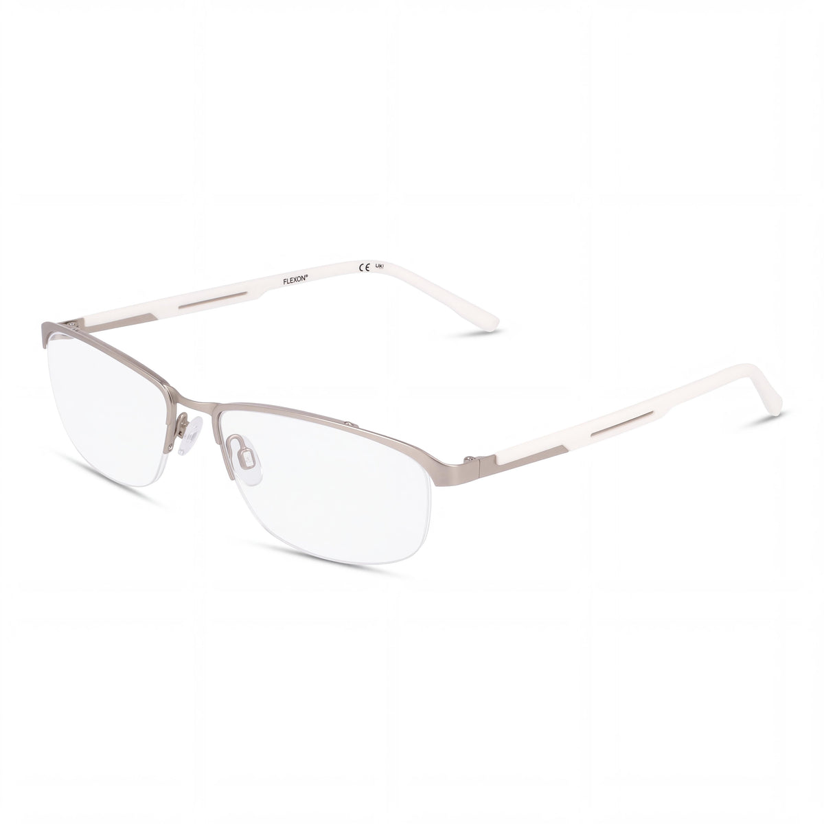 Flexon Classic Women's Eyewear with Satin Silver Acetate Frame and Polycarbonate Lenses, 57mm Lens Width, Photo 1