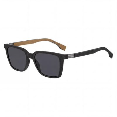 Hugo Boss Men's Functional & Comfort Plastic Black Beige Grey Rectangular Frame Grey Lens 53mm Sunglasses