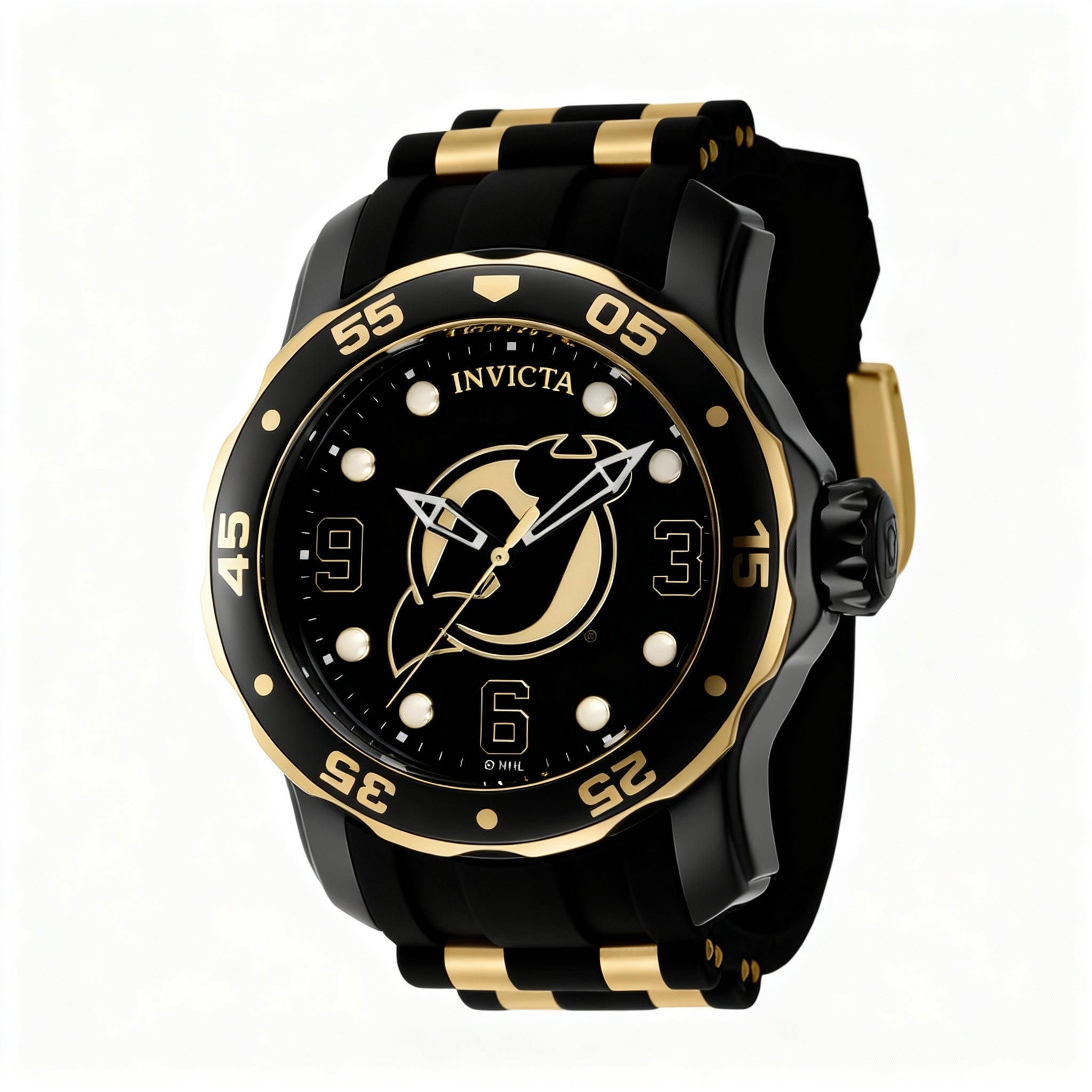 Invicta Men's 42310 NHL New Jersey Devils Quartz Watch, Black & Gold Stainless Steel Silicone, 48mm