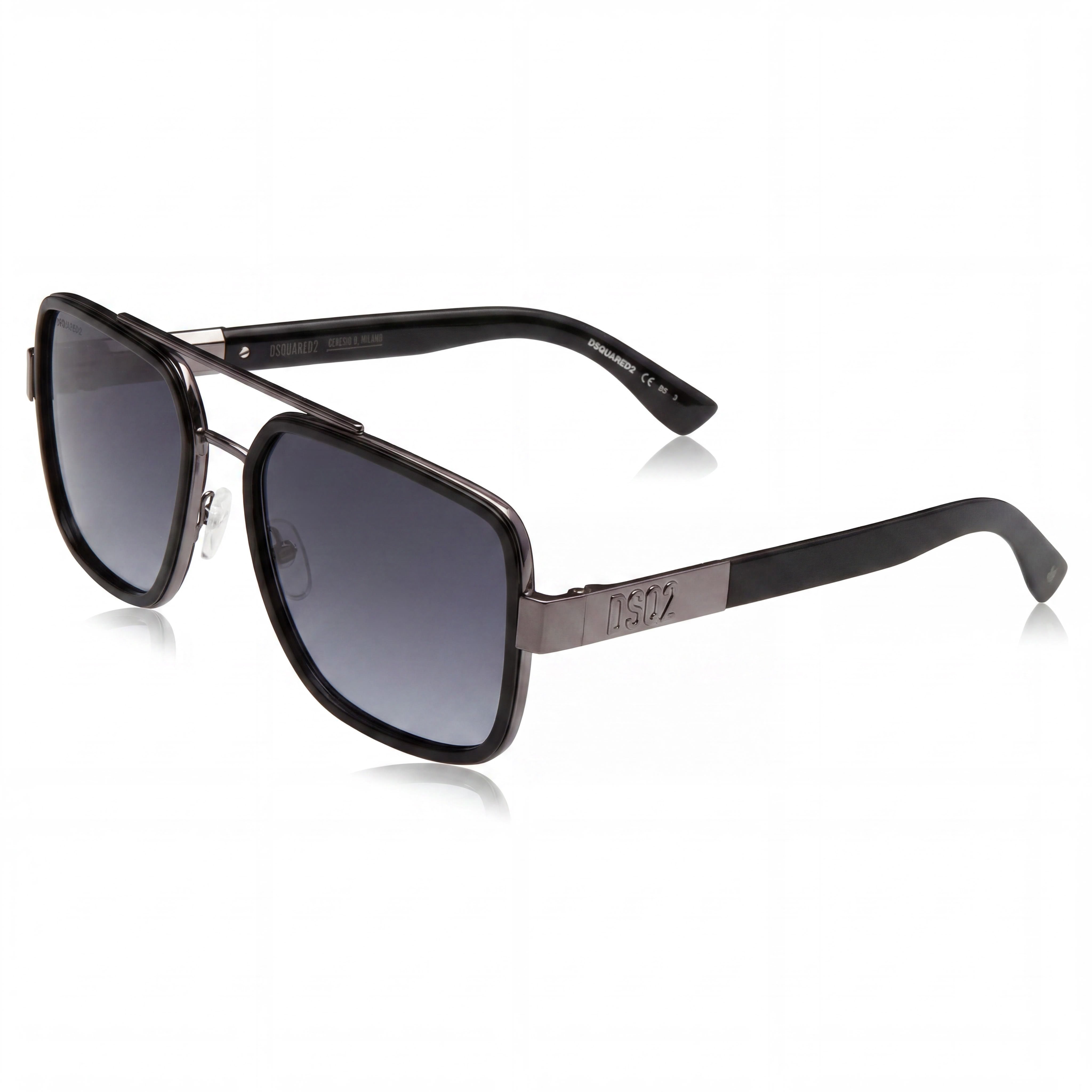 Gafas de sol Dsquared2 D2 0060/s Modern para hombre, cuadradas, de acetato negro rutenio oscuro, con doble puente y protección UV, no polarizadas, 58-19-140, Photo 1