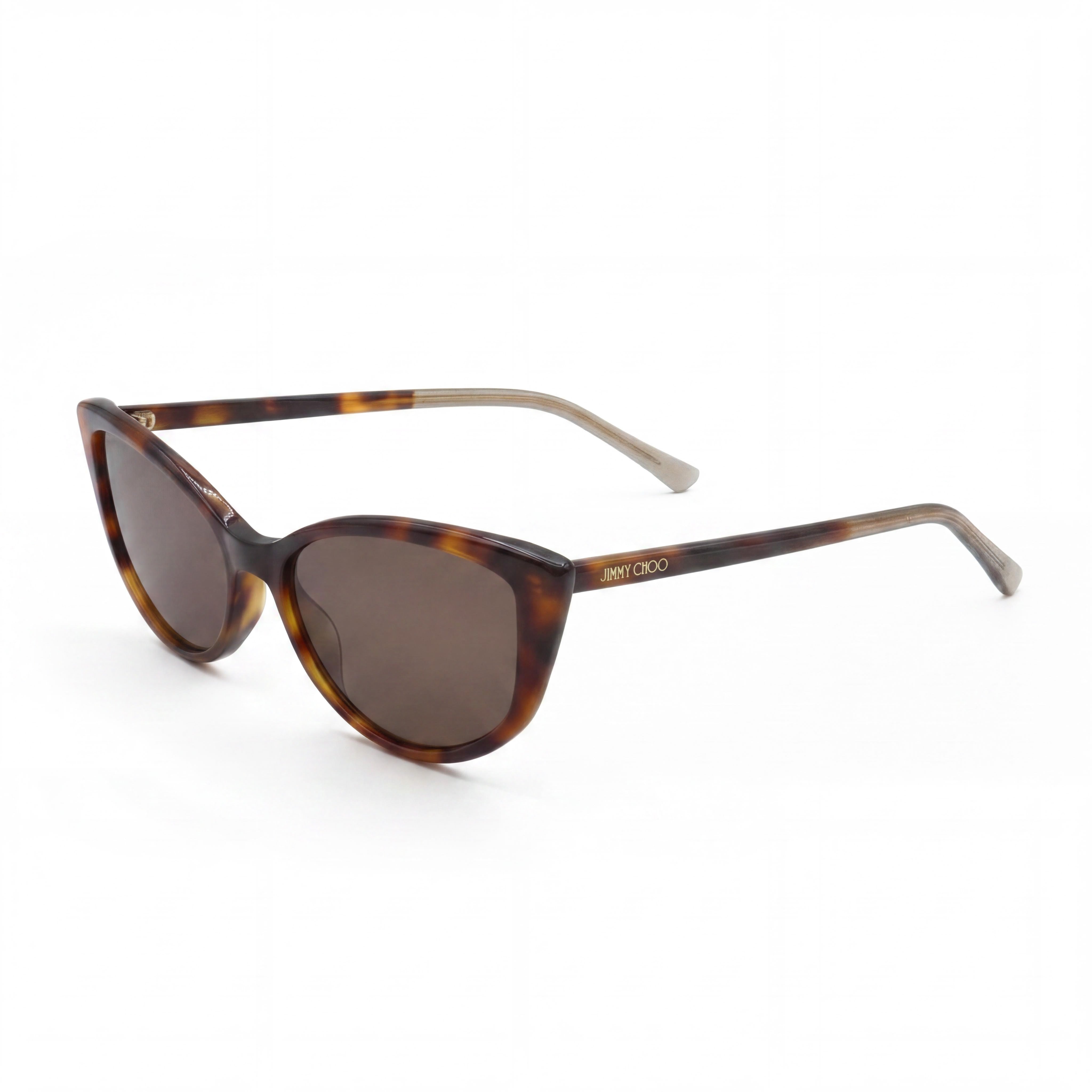 Jimmy Choo Classic Women's Acetate Havana Cateye Sunglasses with Glitter Temple Details and UV Protection, 56mm Lens Width, Photo 1