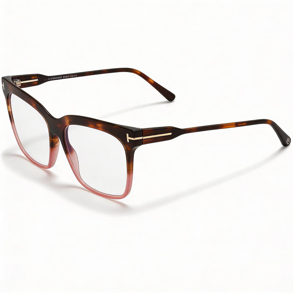 Tom Ford Ft5768-b Women's Havana to Milky Pink Plastic Square Full Rim Blue-Light Block Eyeglasses 54mm