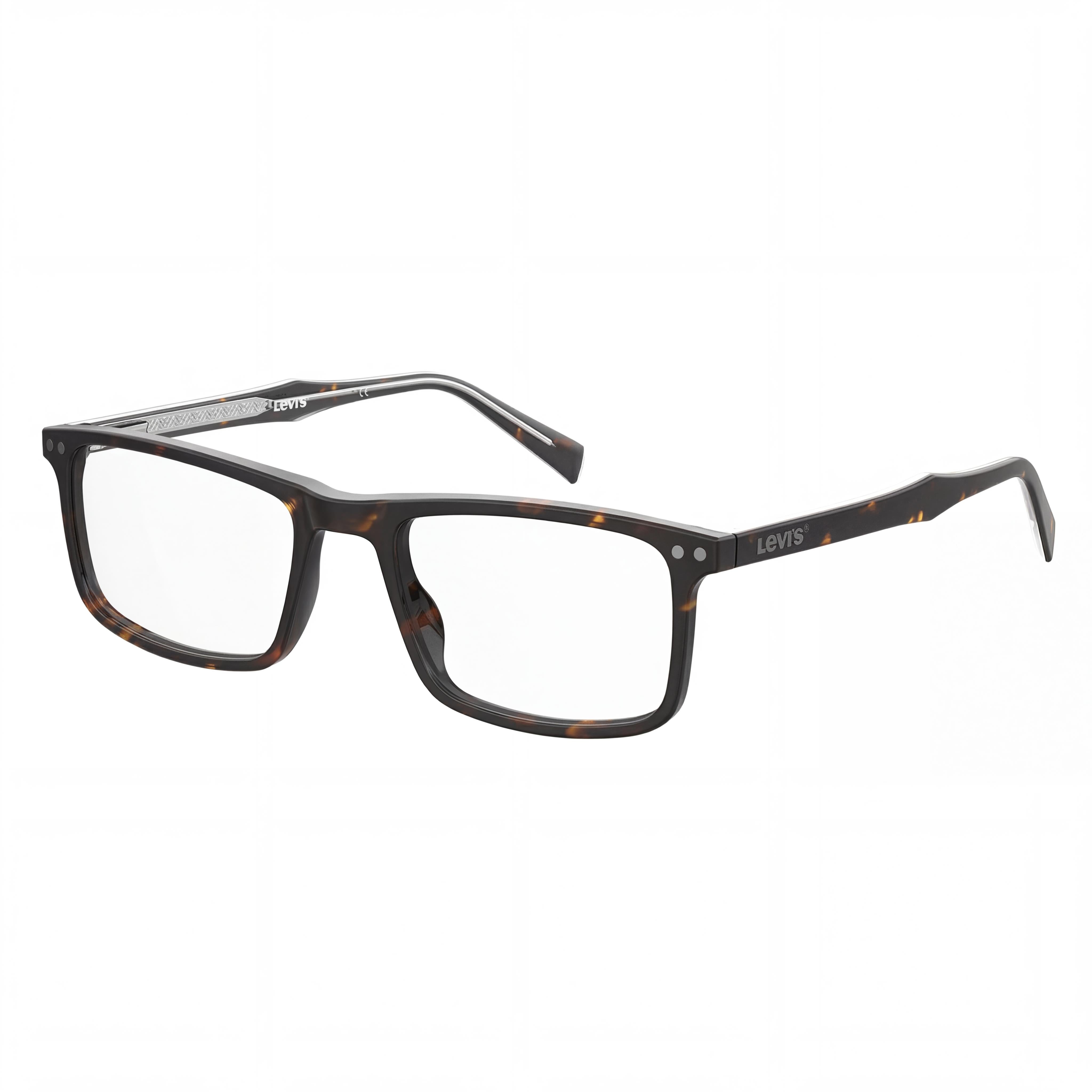 LEVIS LV 5020 Gafas Rectangulares de Borde Completo para Hombre, de Polimetilmetacrilato Color Habana Oscuro, con Micas de Demostración de 55mm, Photo 1