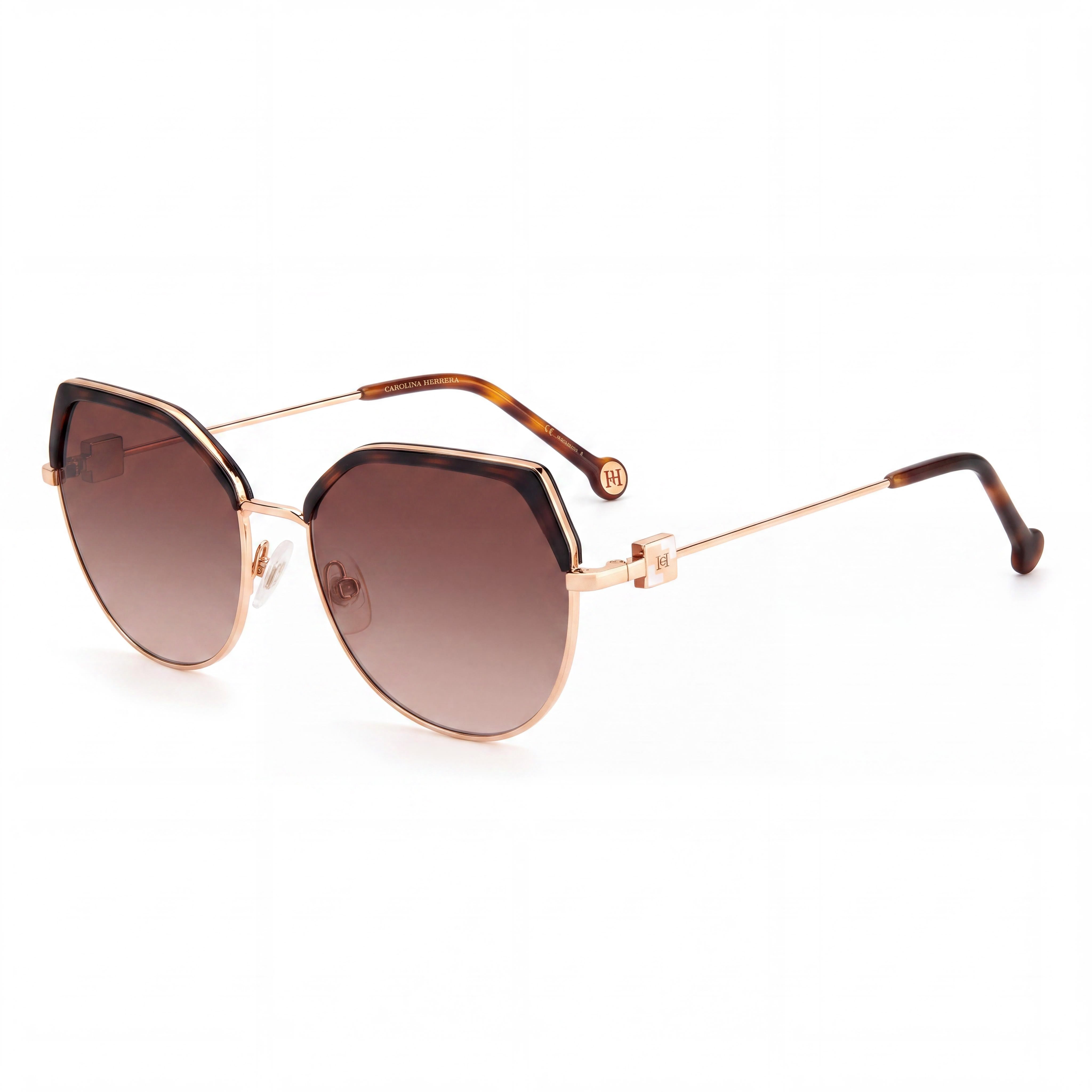 Carolina Herrera Modern Women's Brown Havana Gold Metal Sunglasses with Polycarbonate Non-Polarized Lenses 56mm, Photo 1