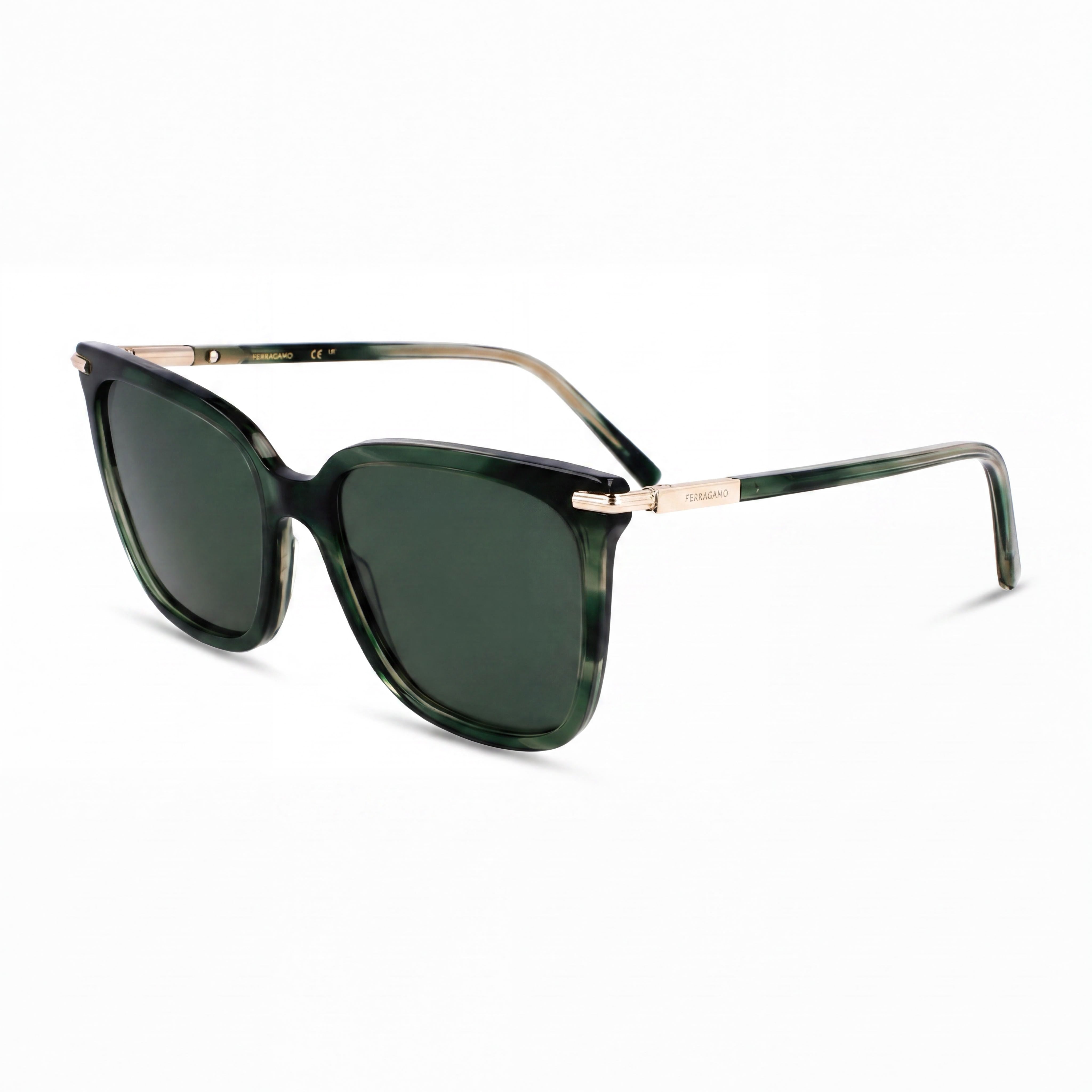 Ferragamo Sf2037s Unisex Striped Green Titanium Eyewear with Non- Lenses, 56mm Lens Width, Photo 1