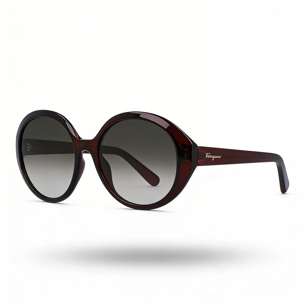 Gafas de sol ovaladas Ferragamo SF1067S para mujer, montura de plástico marrón cristal, lentes con protección UV en degradado gris, 57 mm