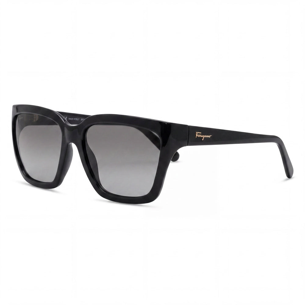 Ferragamo Classic Women's Shiny Black Acetate Frame Gradient Grey Lens Sunglasses 59mm