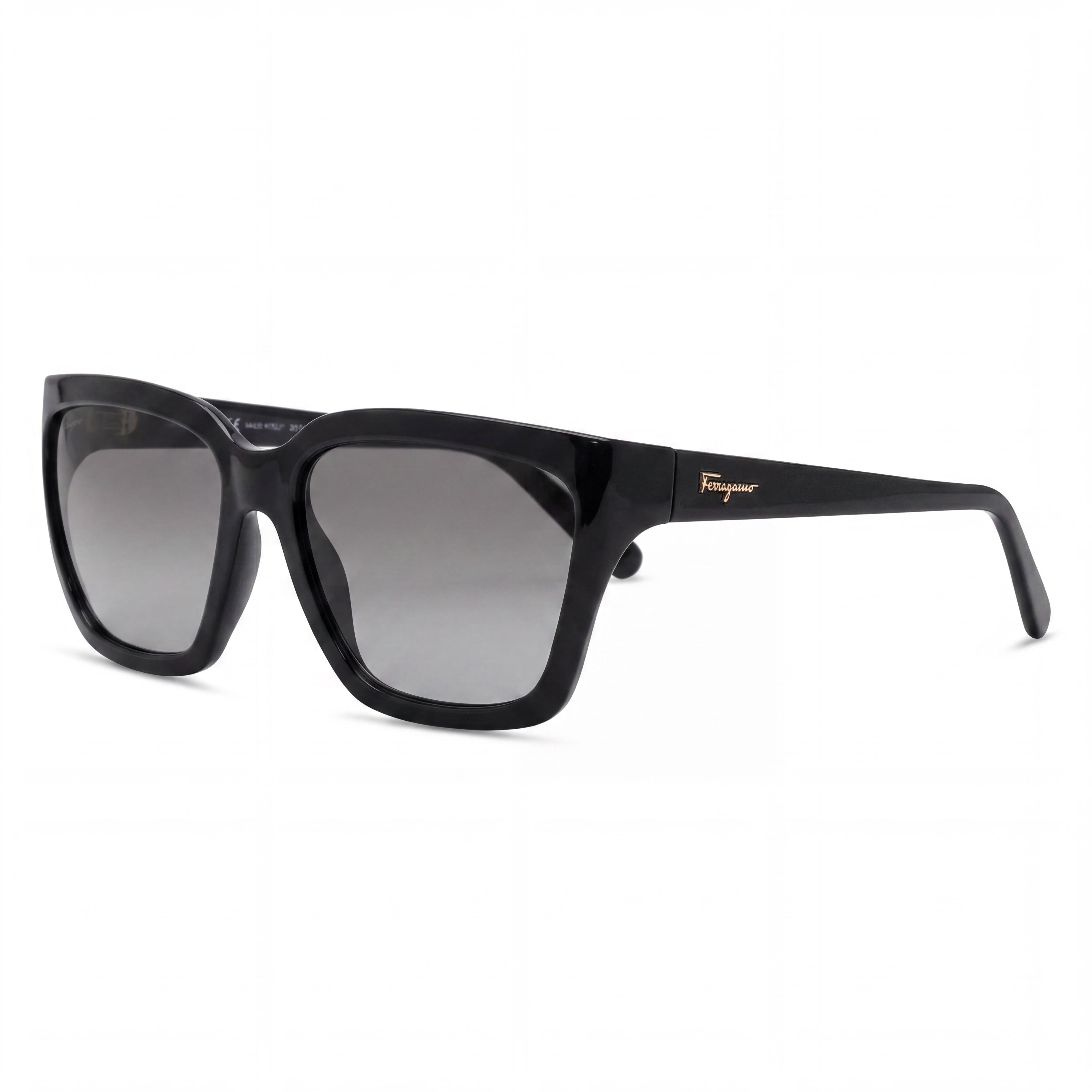 Gafas de sol Ferragamo Classic para mujer, montura de acetato negro brillante, lentes grises degradadas, 59 mm, Photo 1