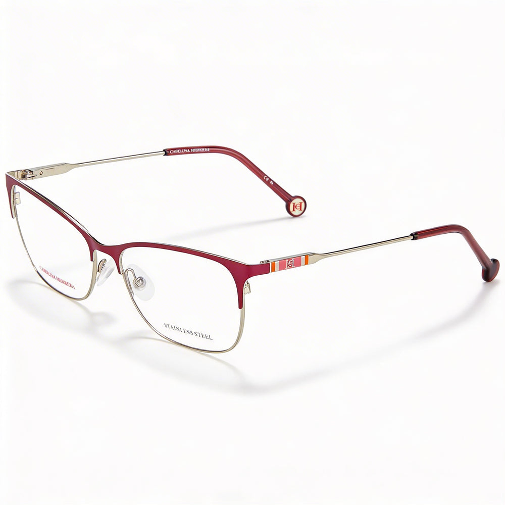 Gafas Carolina Herrera CH 0074 para mujer, montura de acero inoxidable en oro y cereza, de policarbonato, 53mm