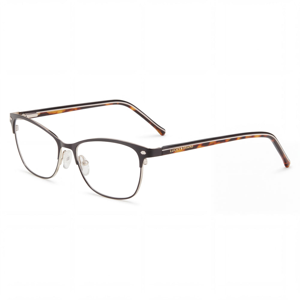 Lucky Brand D120 Women's Metal Full Rim Cat-Eye Eyeglasses Black Havana White 53mm