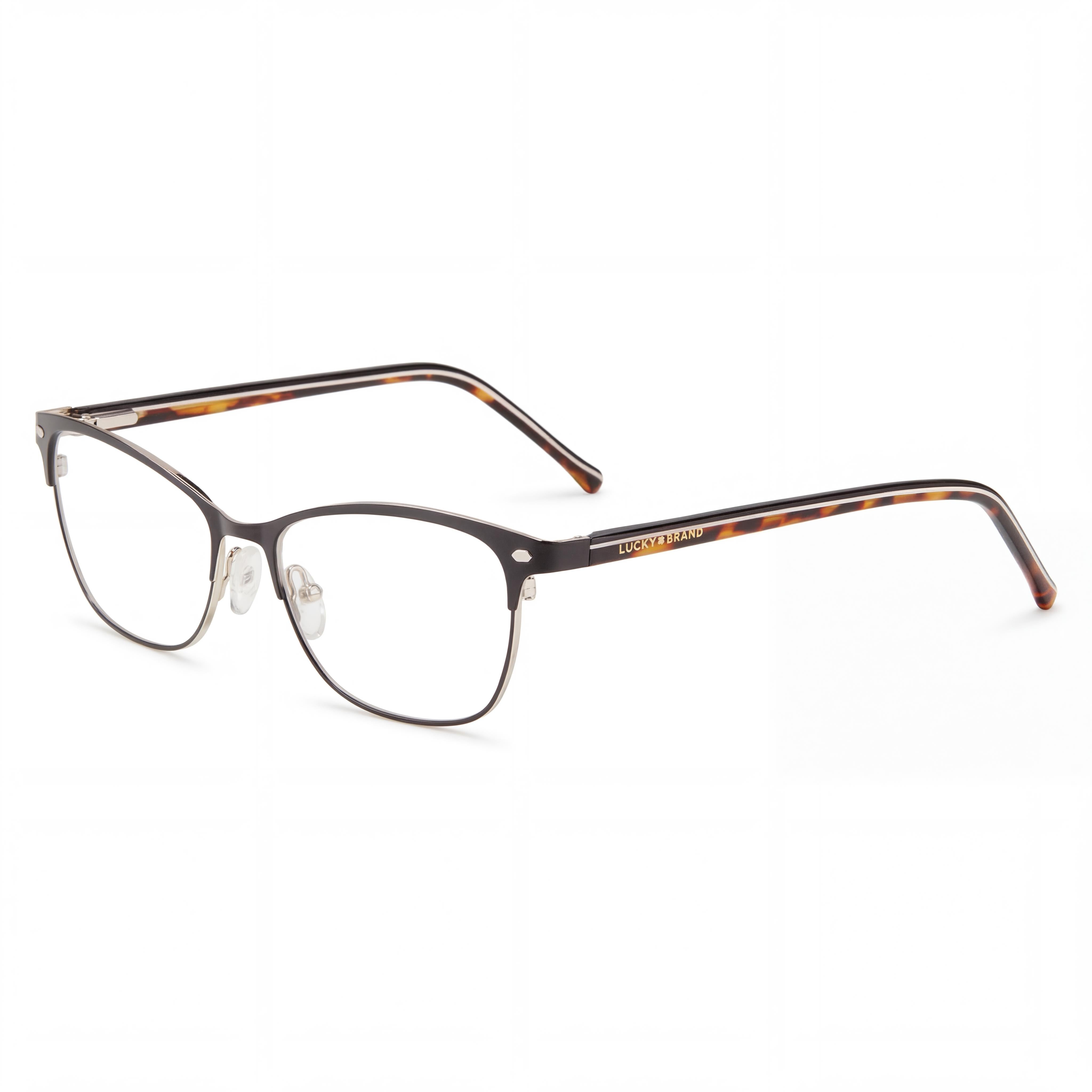 Lucky Brand D120 Women's Metal Full Rim Cat-Eye Eyeglasses Black Havana White 53mm, Photo 1