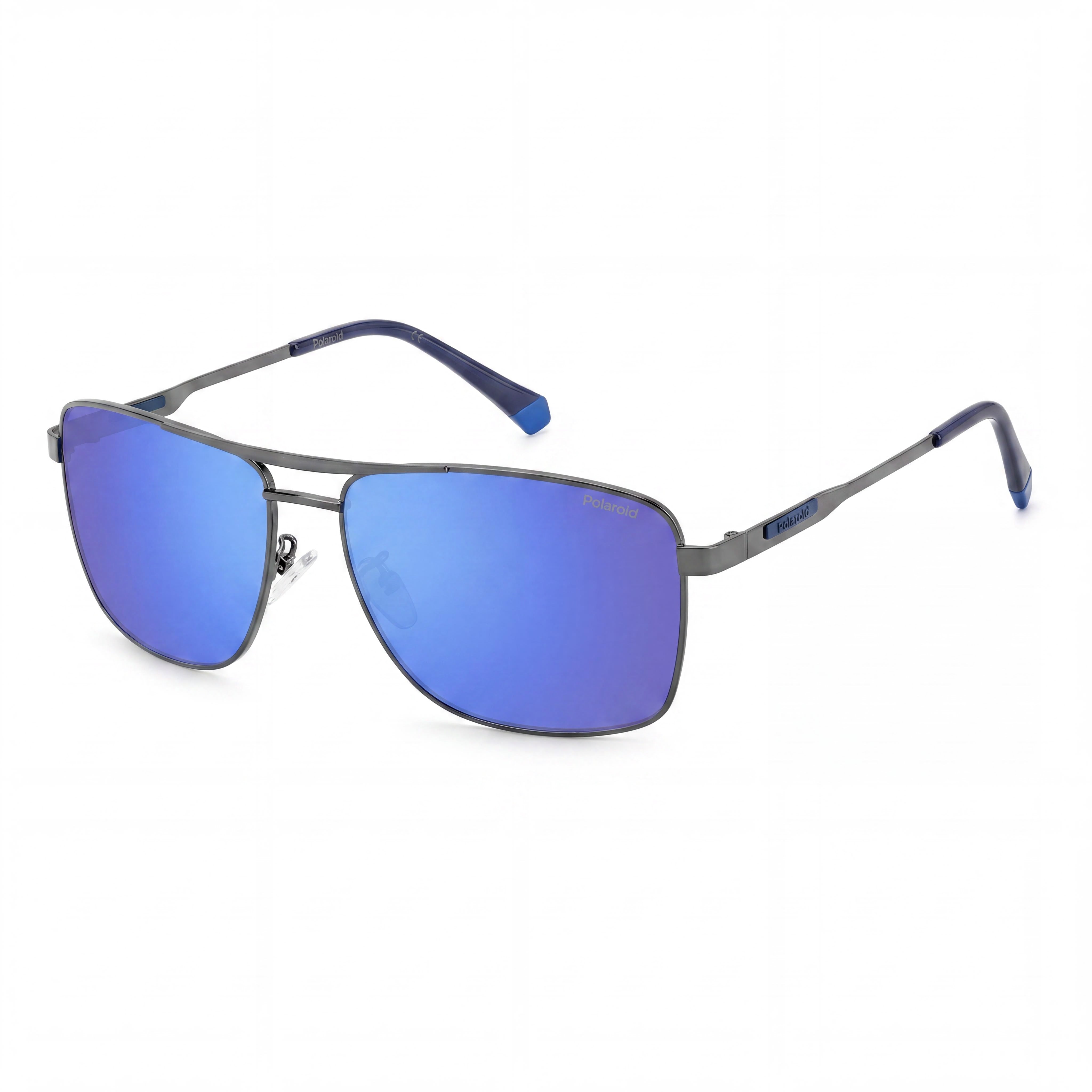 Gafas de sol Polaroid Modern para hombre, de acero inoxidable, color azul rutenio oscuro, con protección UV y espejo, 59 mm, Photo 1