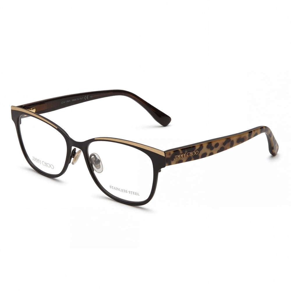 Gafas de moda para mujer JIMMY CHOO con montura de metal marrón oscuro y lentes transparentes de policarbonato, 52 mm