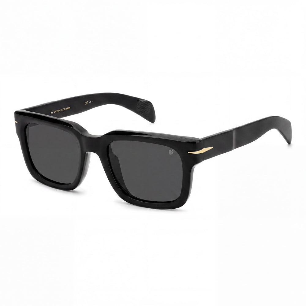 Gafas de sol rectangulares para hombre David Beckham DB 7100/S con montura de acetato negro, lentes de policarbonato grises con protección UV 400, 52 mm