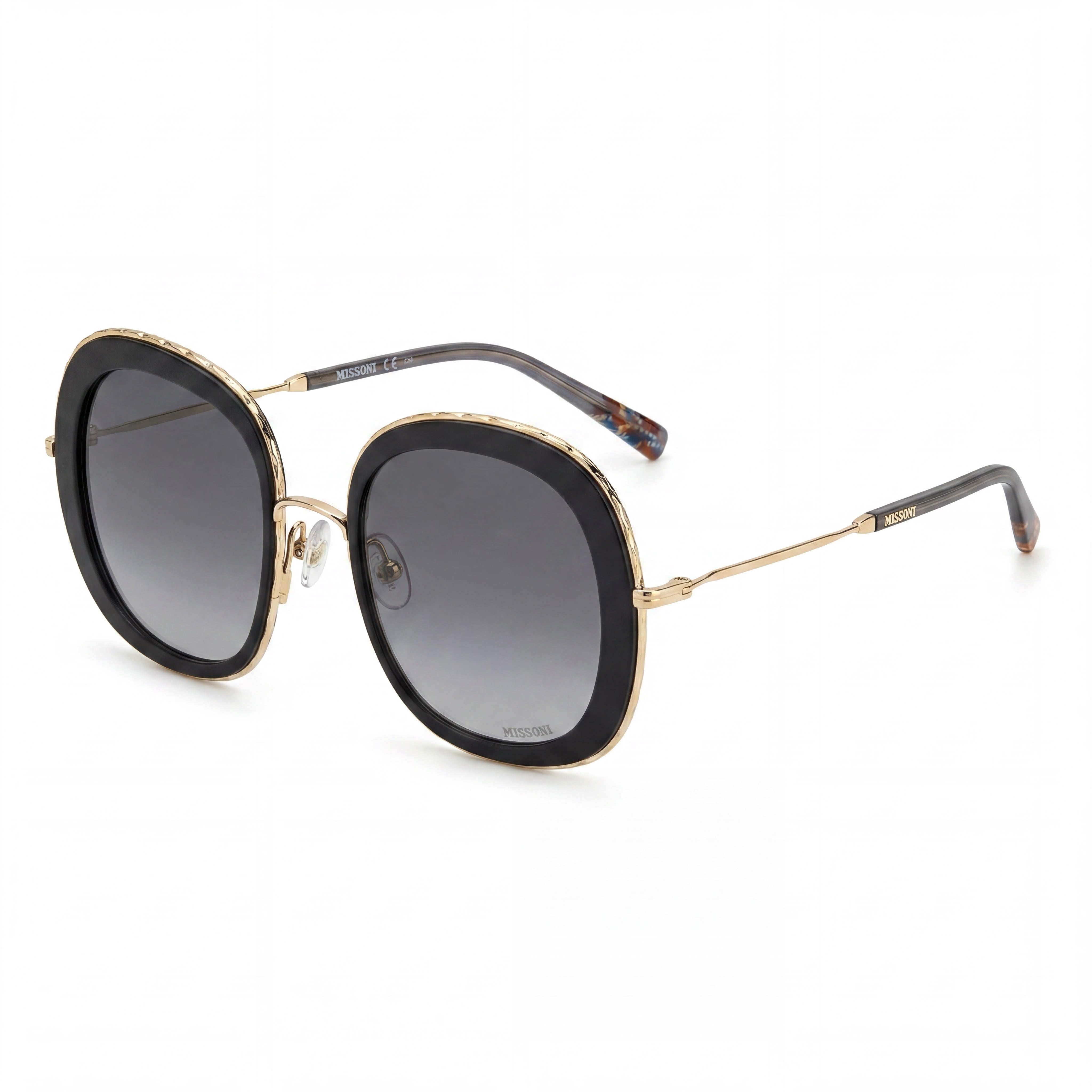 Missoni Classic Women's Rectangular Stainless Steel Sunglasses Grey Shaded Frame Dark Grey Shaded Lens 100% UV Protection 53mm, Photo 1