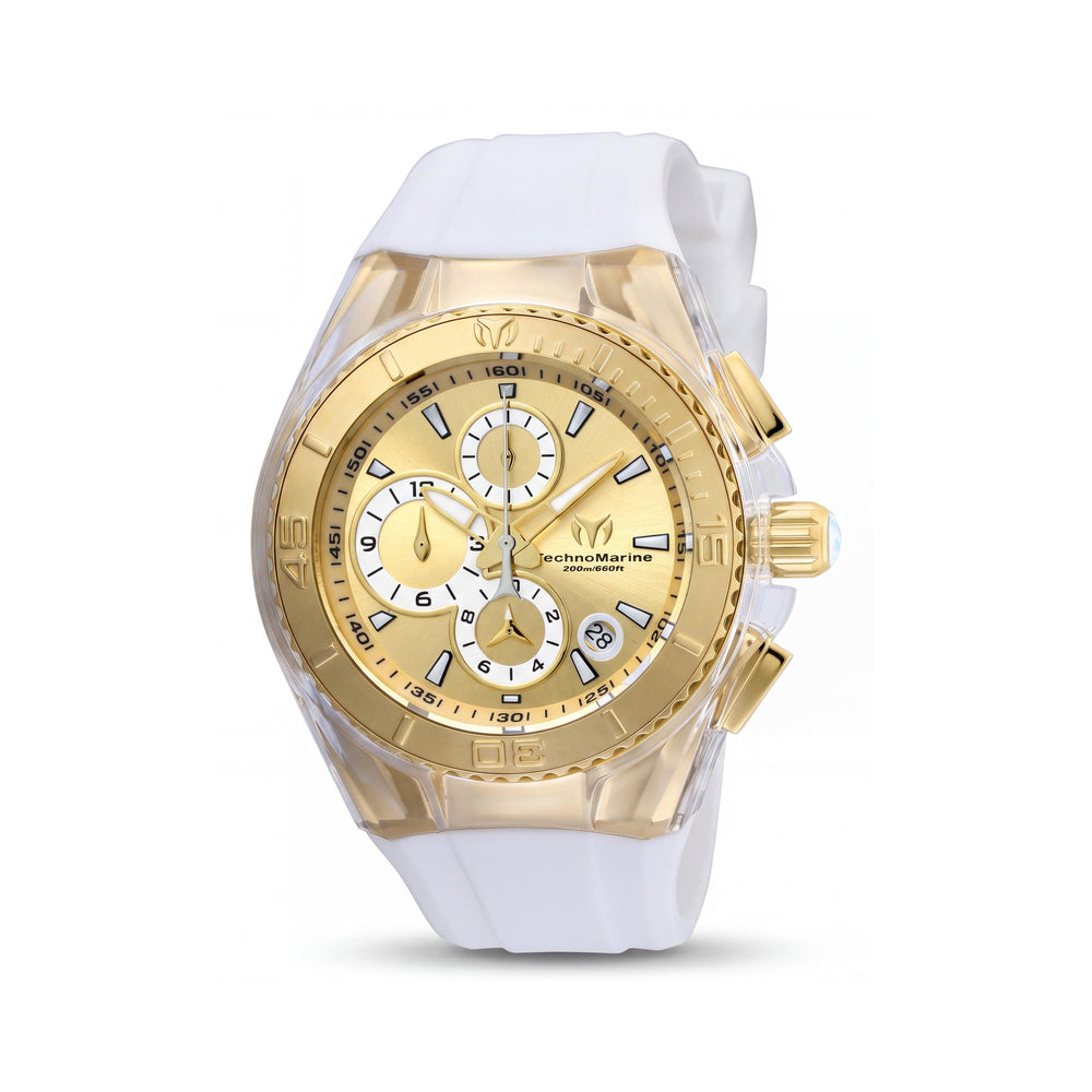 Reloj de cuarzo cronógrafo Technomarine Cruise TM-115311 para mujer, dorado, caja de 40 mm, correa de silicona, resistente al agua 200 m