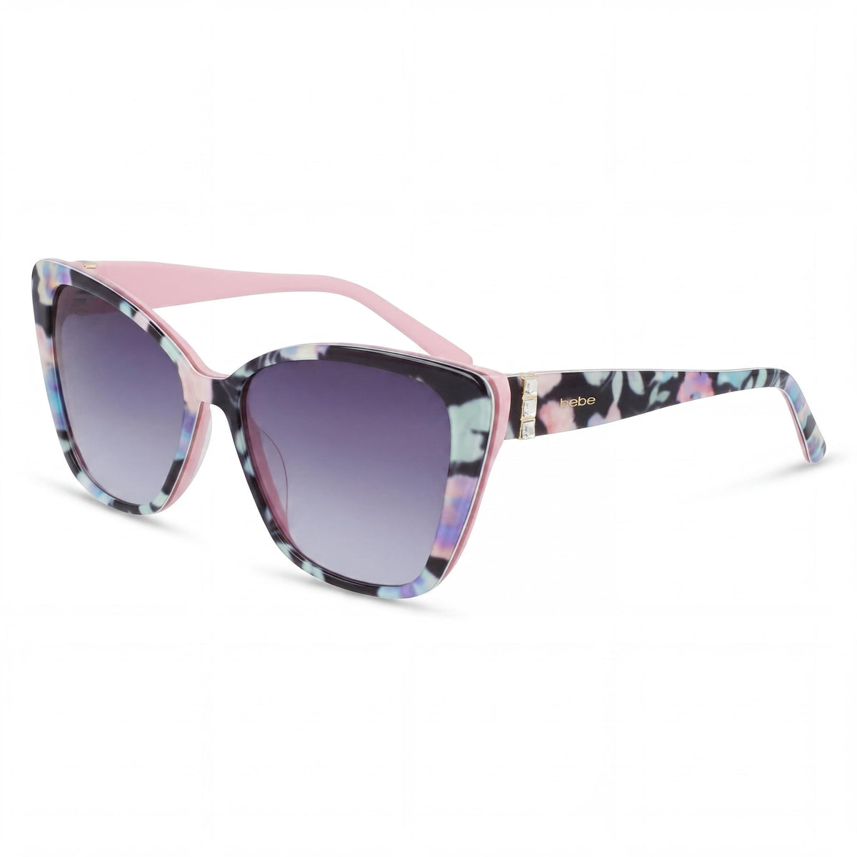 BEBE Lentes clásicos florales de acetato jet para mujer, 55 mm, protección UV, lente multicolor no polarizada, Photo 1
