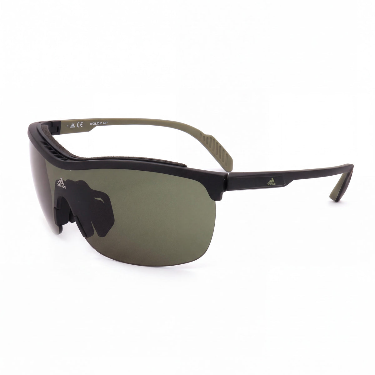 adidas Modern Unisex TR90 Plastic Matte Black/Green Frame Non-Polarized Aviator Green Lenses 100% UV Protection, Photo 1