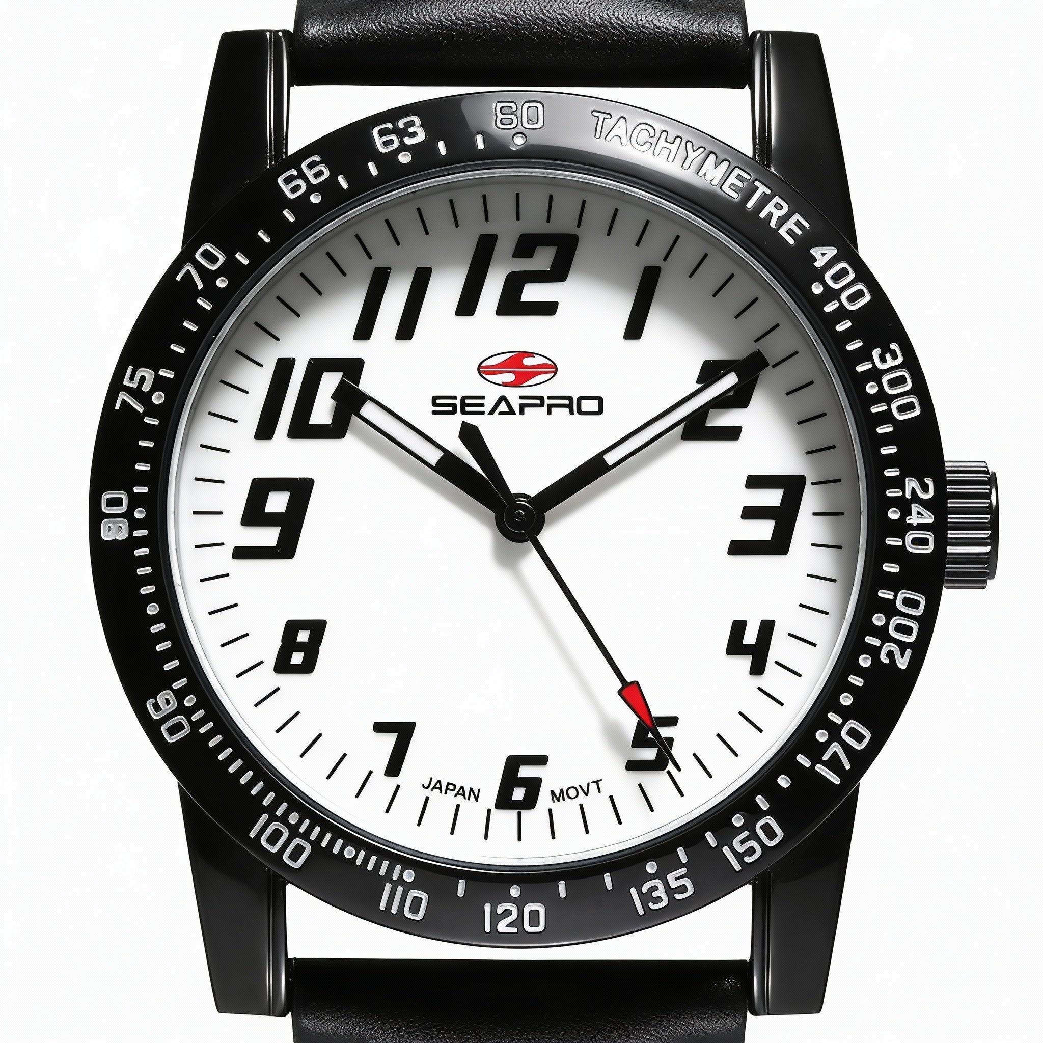 Seapro Women's Dress Watch, 38mm Alloy Case, Black Leather Strap, White Mother of Pearl Dial, Water-Resistant, Photo 1
